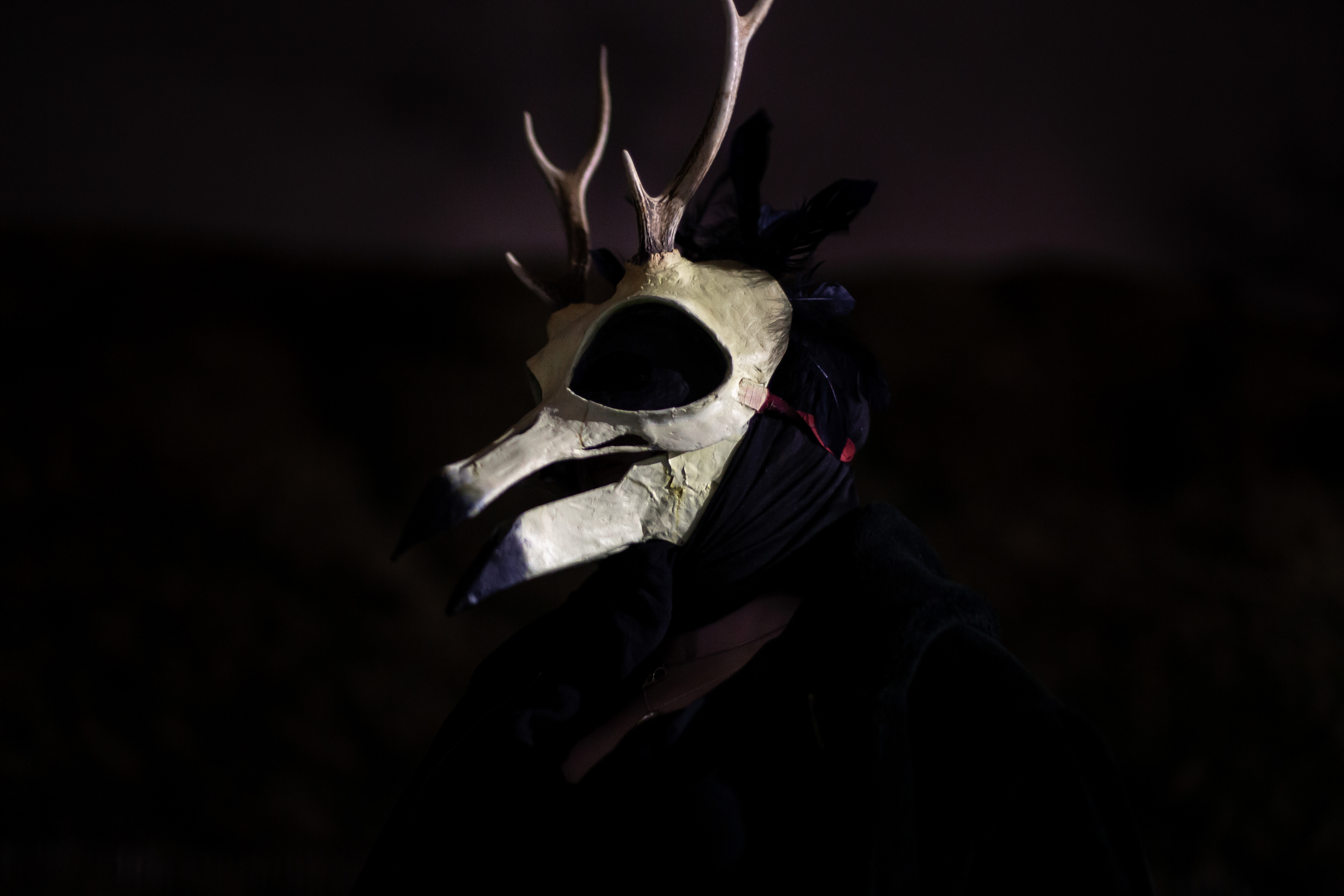 Morgan poses for a portrait at the Samhuinn festival in Edinburgh on October 31. She is wearing a homemade plague doctor’s mask with horns.