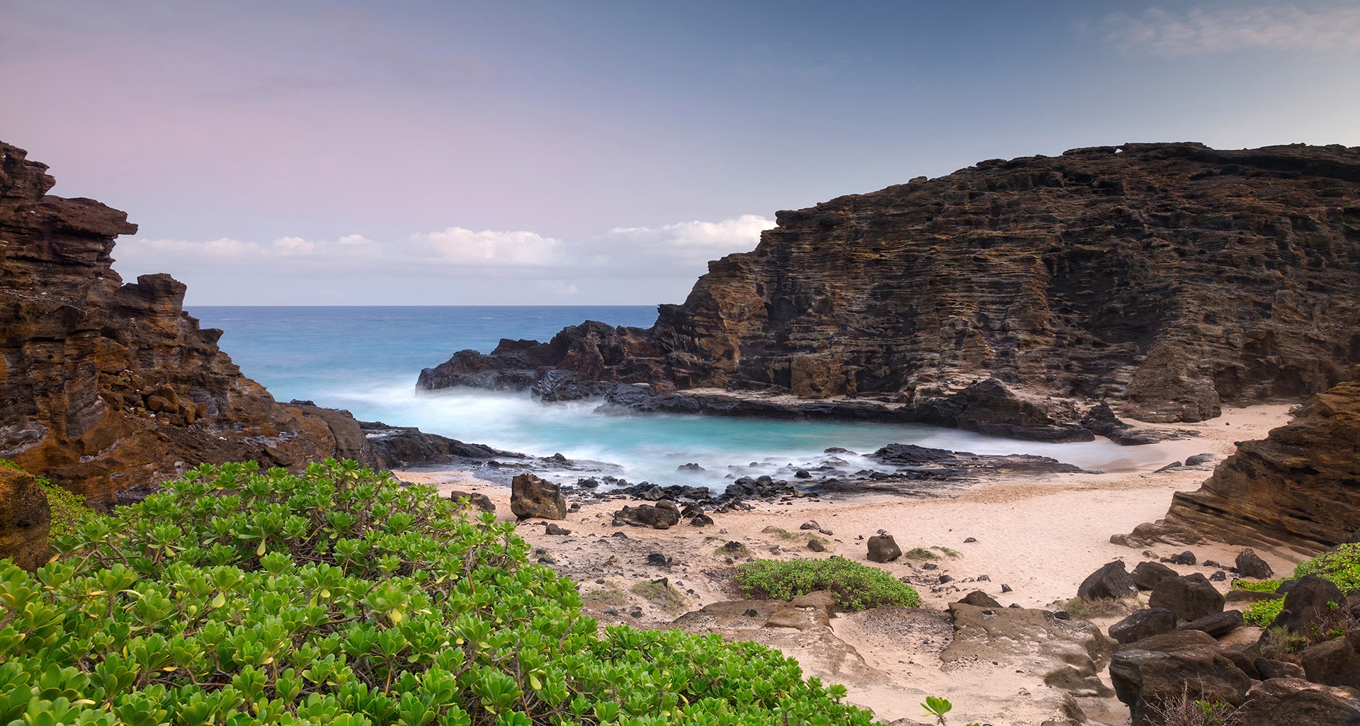 Halona Beach Cove at Sunset, Oahu, Hawaii {110617_Oahu_89}