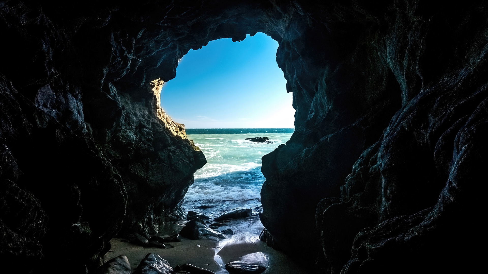 Keyhole sea cave with view of ocean at Leo Carrillo Beach, Malibu, CA {072616_033}