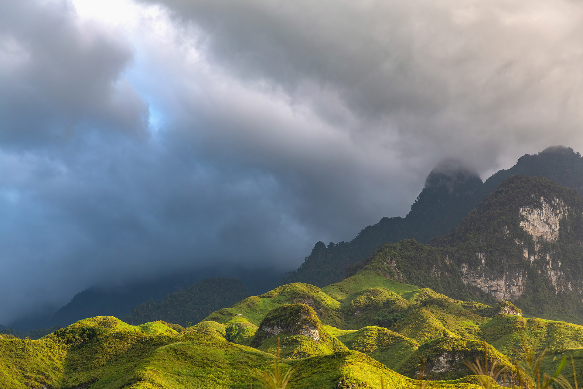 Sun kissed hillside in Ha Giang, VIetnam {052718_HaGiang_660}