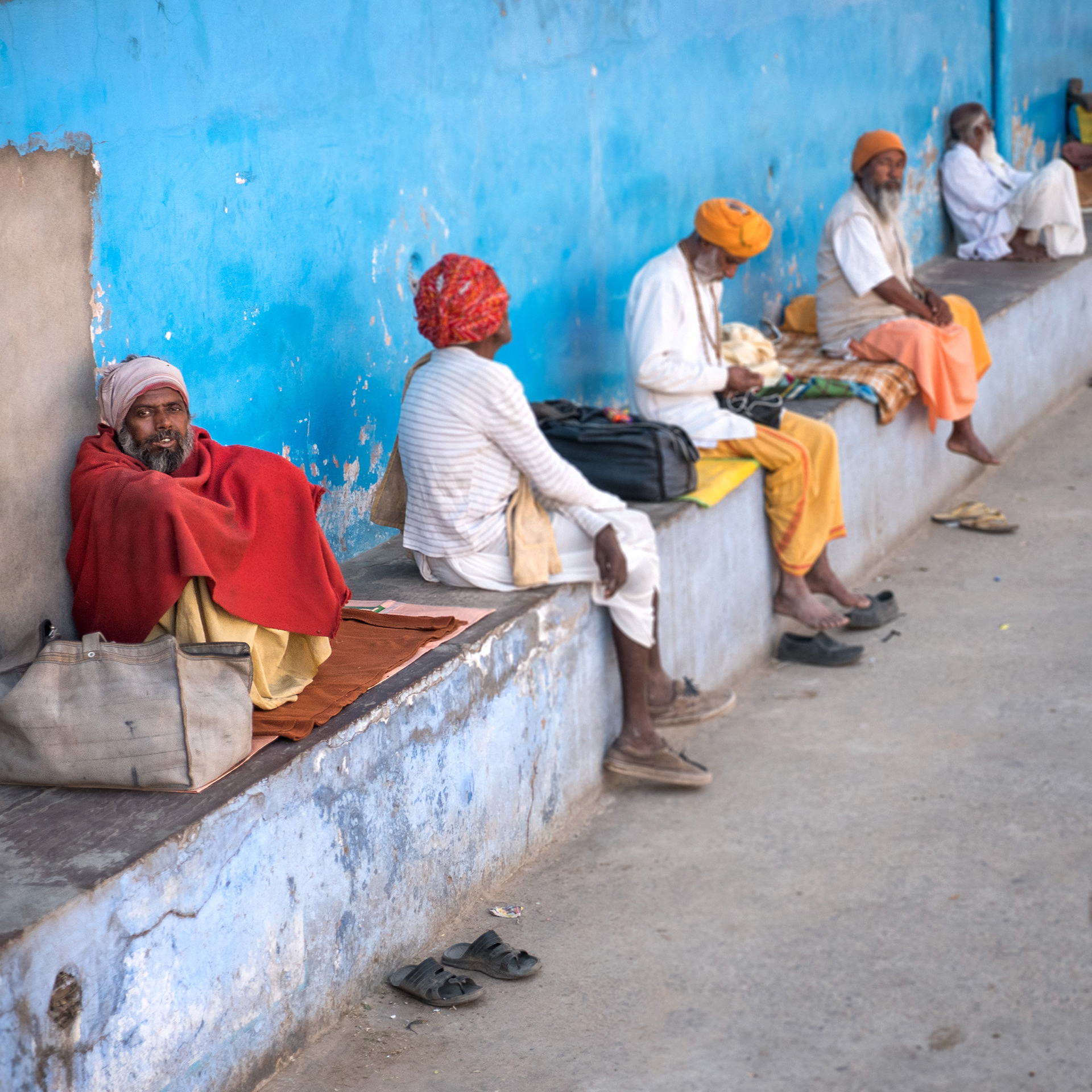 Group of men lounging in Pushkar, India {030217_Pushkar_285}