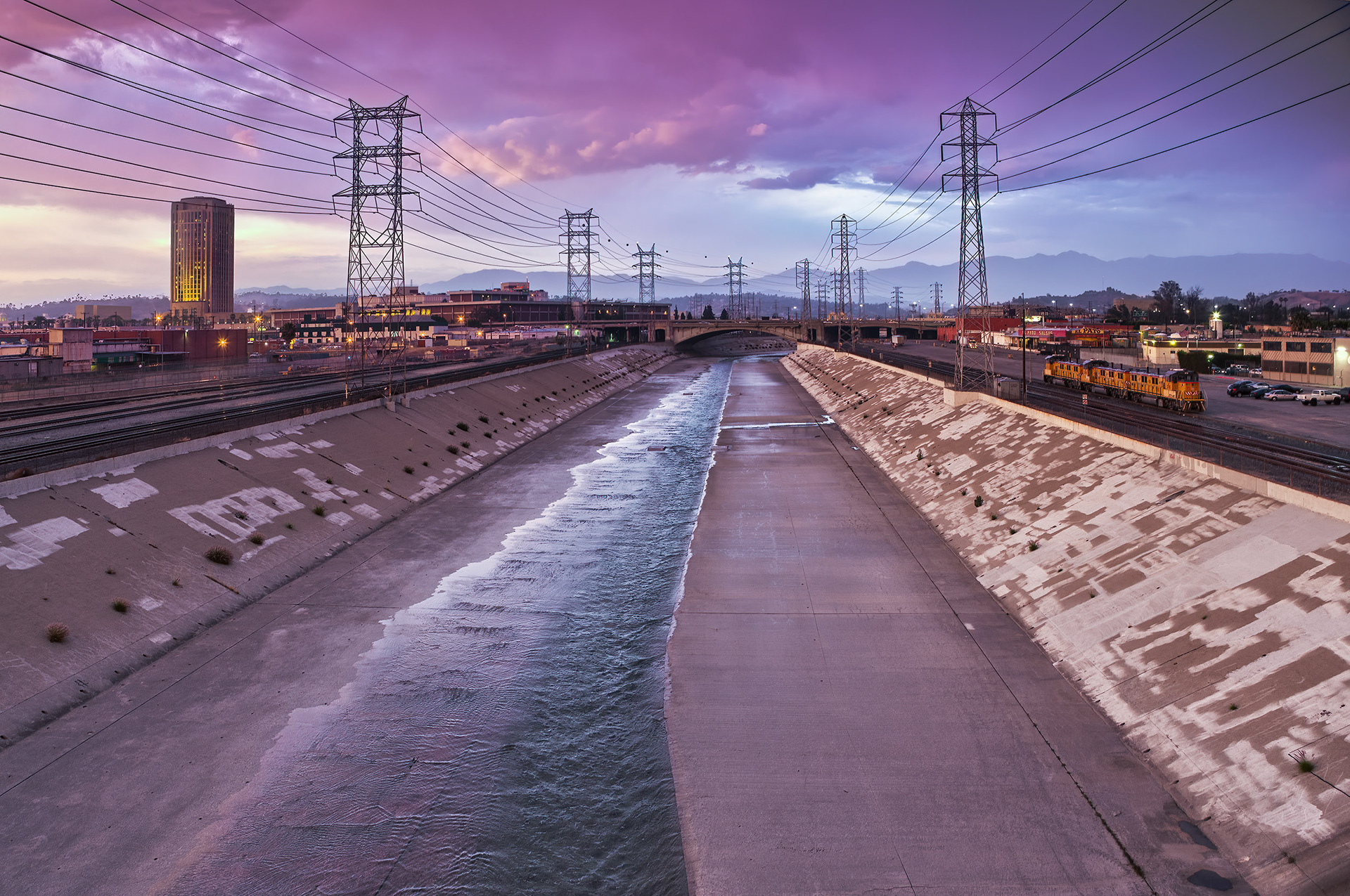 View of LA river from 1st street bridge, Los Angeles, CA {050913_1stBridge_030}