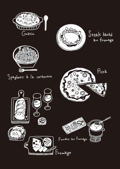 ワインラベル裏　料理イラスト