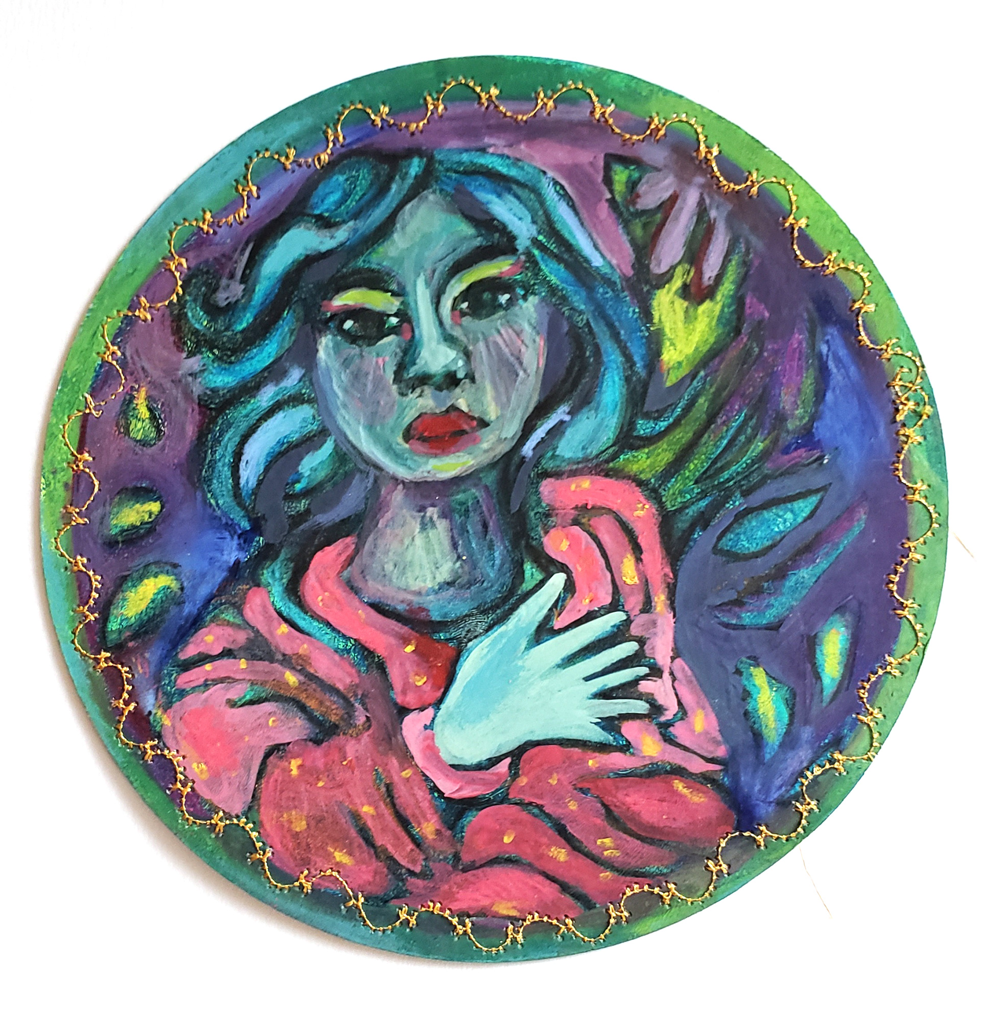 Ponder, Stencil, Acrylic & Thread