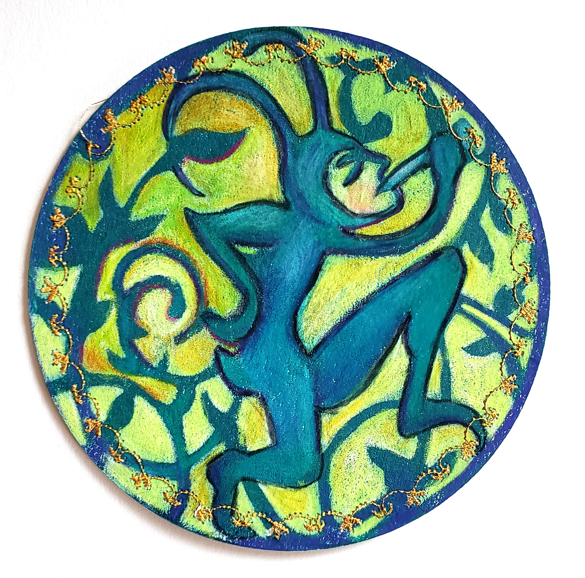 Herald, Stencil, Acrylic & Thread