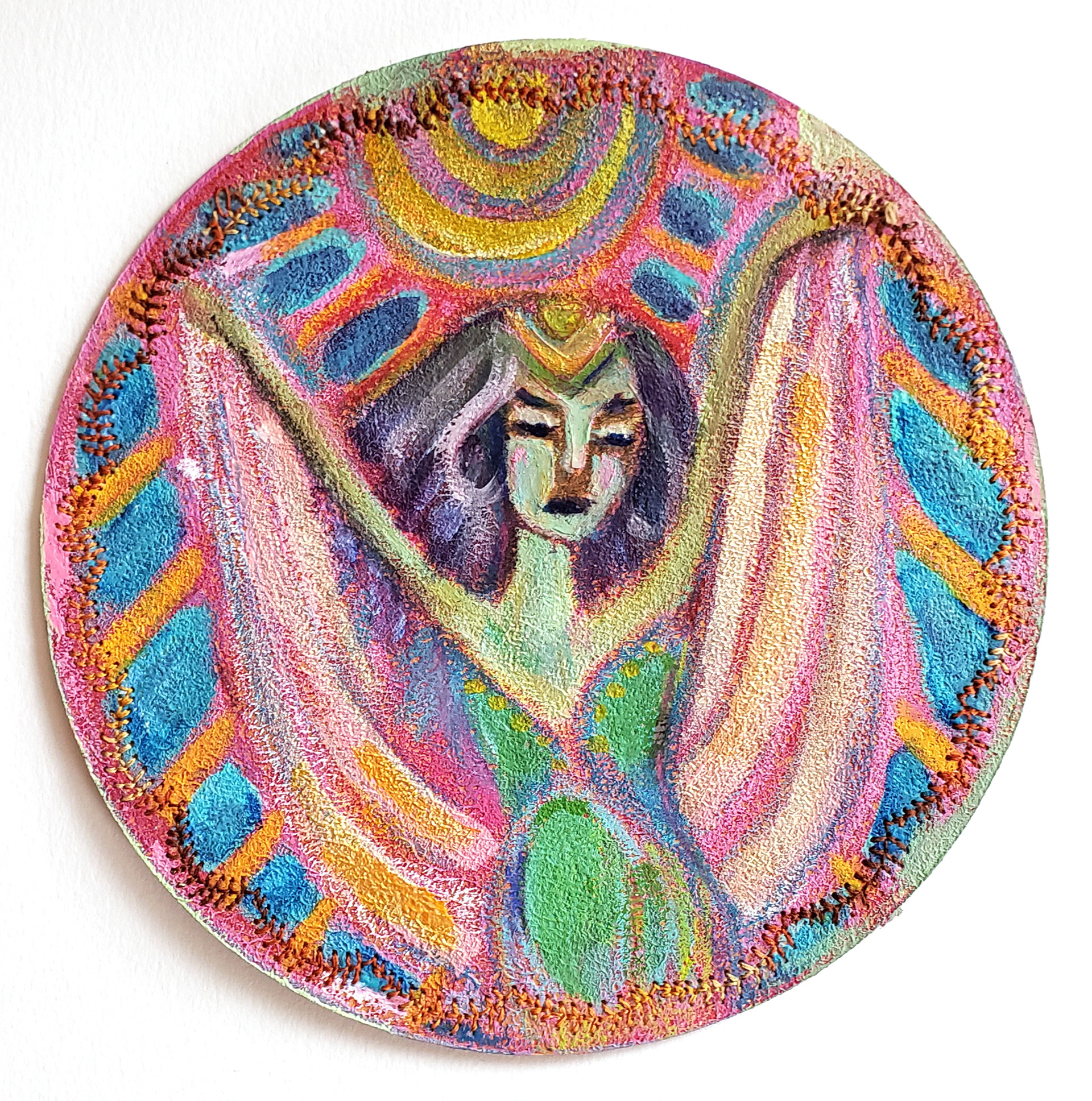 Stretch, Stencil, Acrylic & Thread