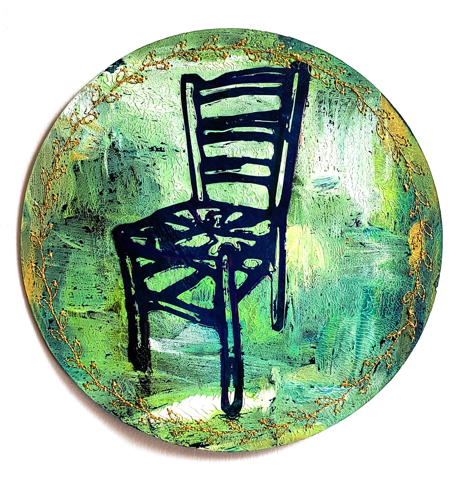 Invitation, Stencil, Acrylic & Thread