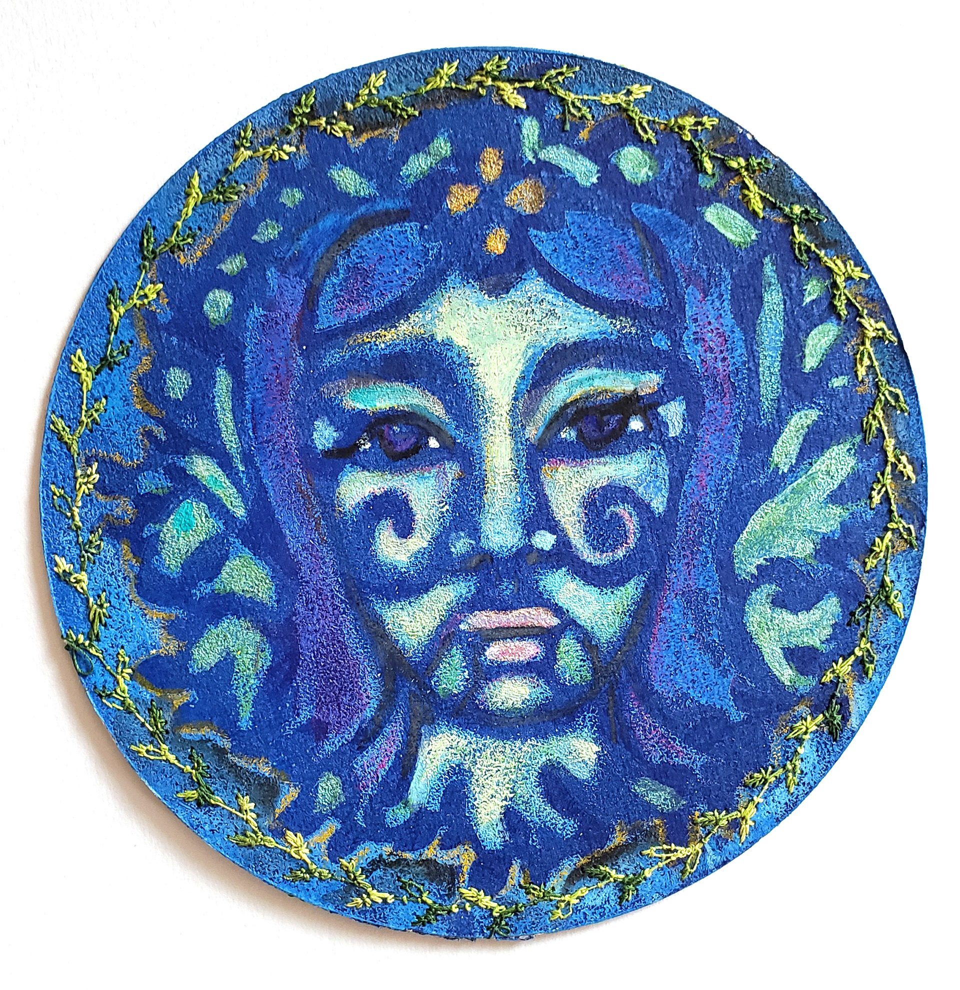 Blue, Stencil, Acrylic & Thread