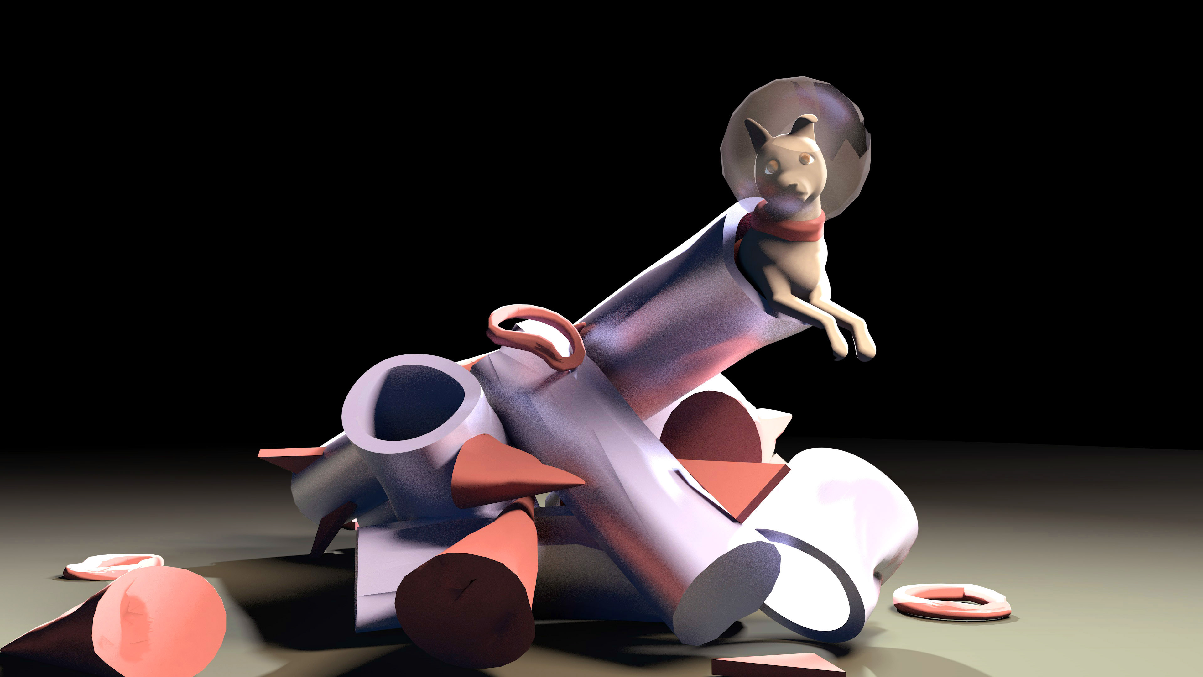 In the "Homage to a Historical Event" project, I modeled Laika the Space Dog inside her broken spaceship during a Cinema4D course guided by Lior Ben Horin.