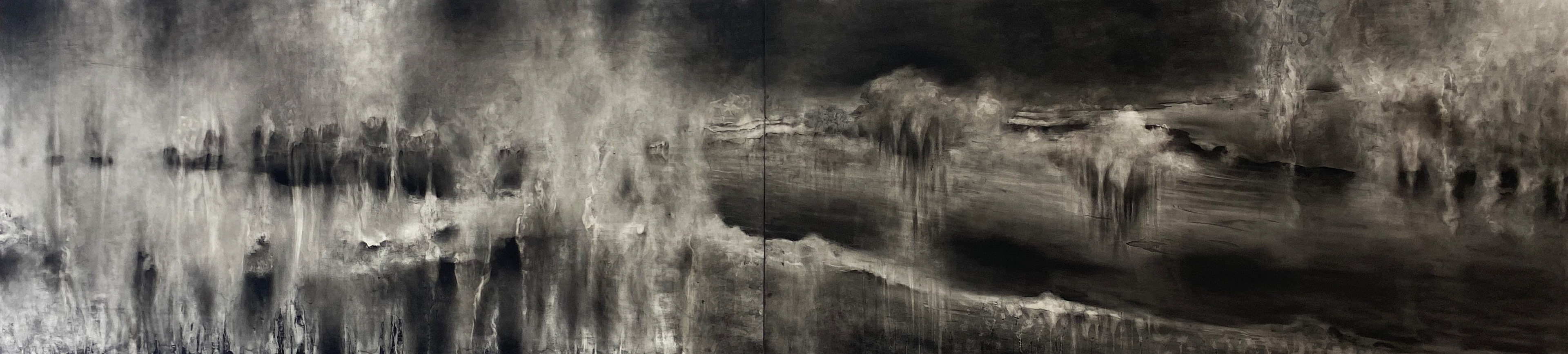 Charcoal and oil on aluminium, 80 cm x 340 cm, 2020