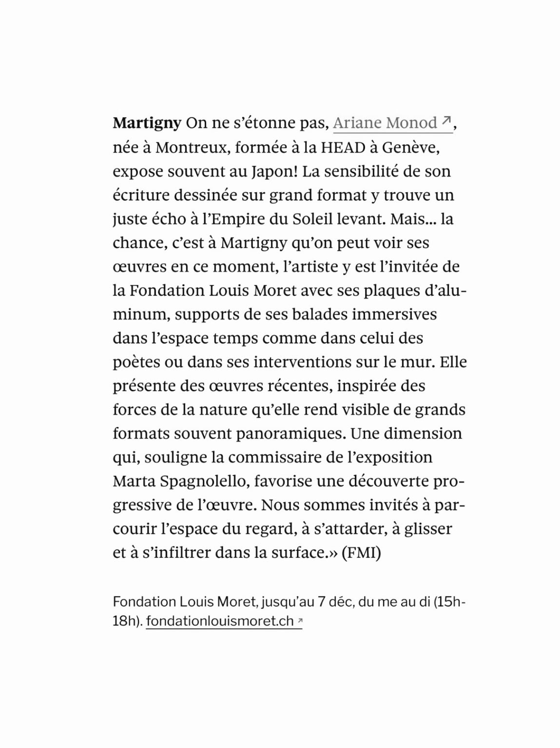 parution dans le 24H, 27.11.25, F.Millioud