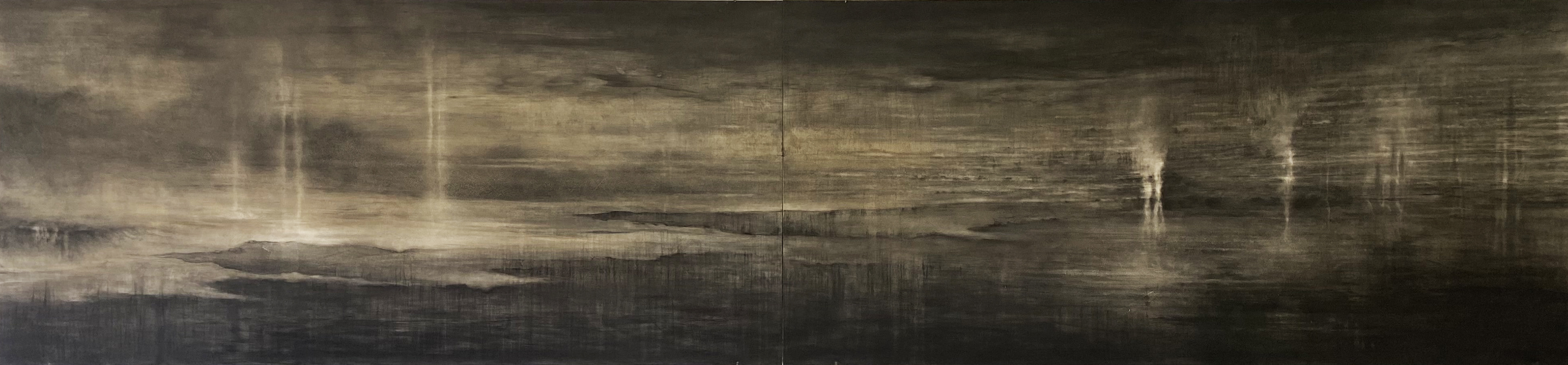 Charcoal and oil on aluminium, 80 cm x 340 cm, 2020