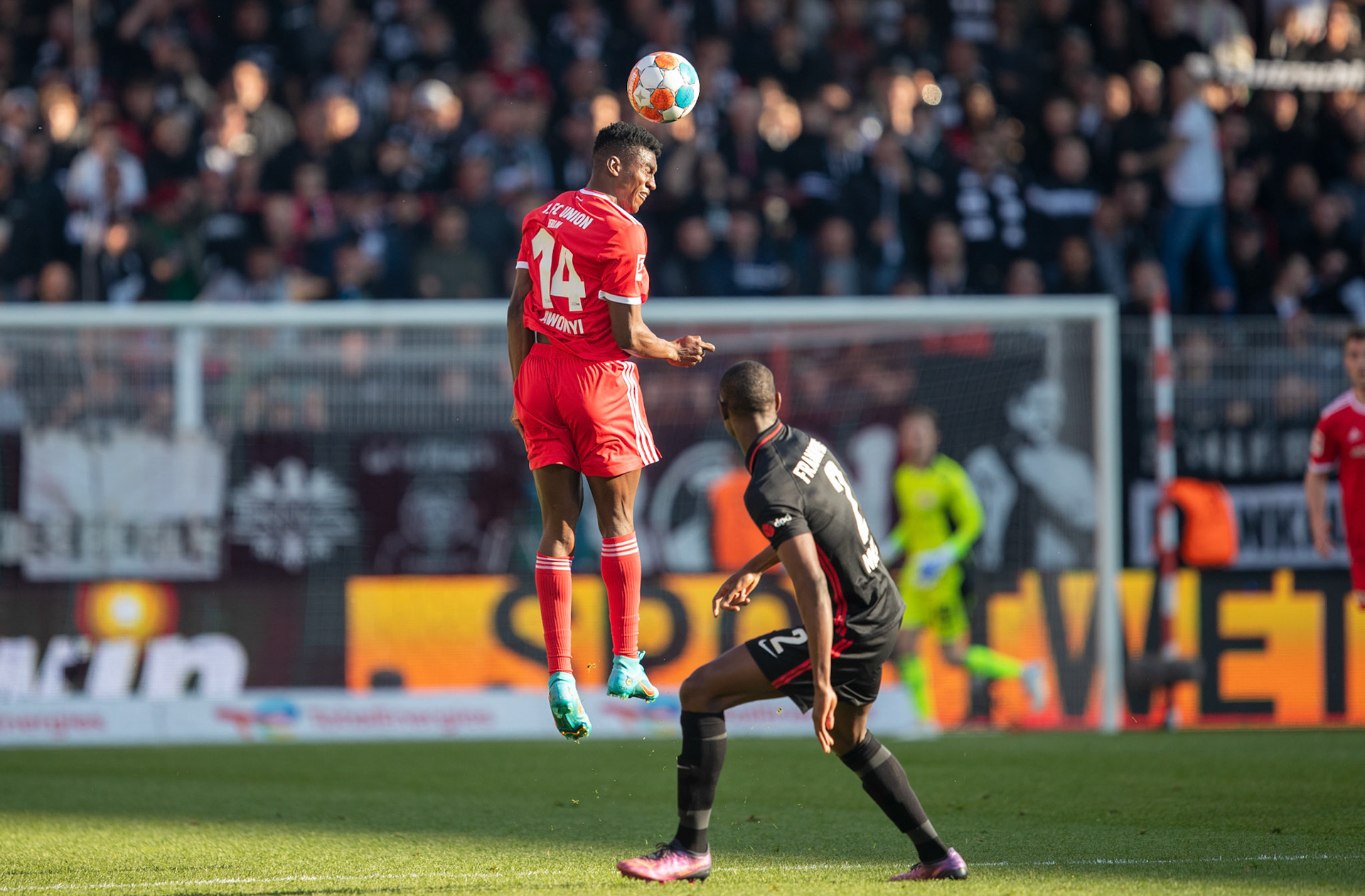 Union’s Taiwo Awoniyi in action during the German Bundesliga soccer match between Union Berlin and Eintracht Frankfurt in Berlin, Germany, 17 April 2022.
