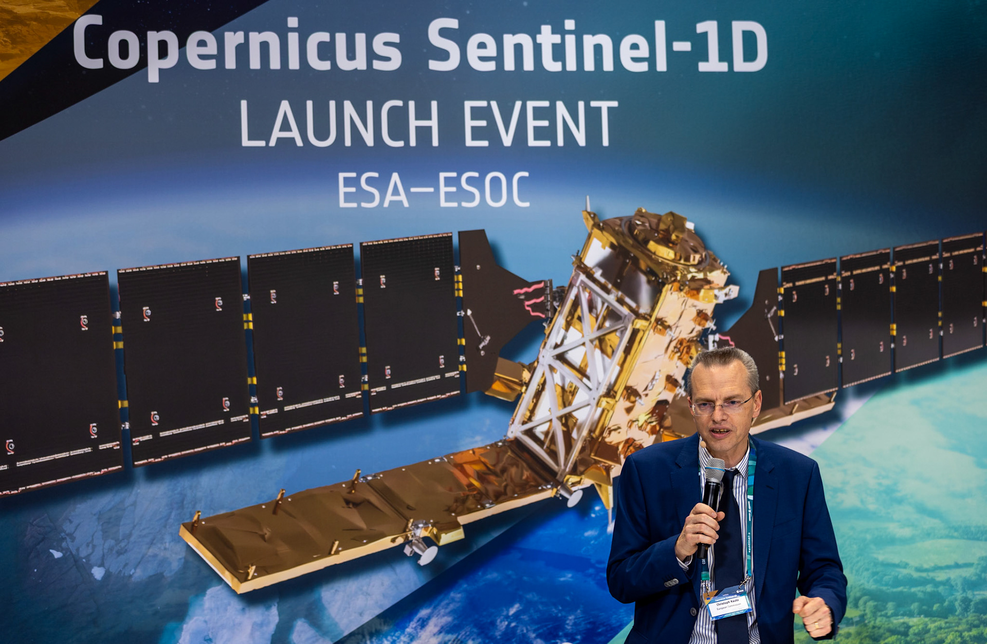 Director for Space policy, Satellite Navigation and Earth Observation of the European Commission Christoph Kautz speaks during the Launch Event of the Copernicus Sentiel-1D Launch Event at the European Space Operations Centre (ESOC) in Darmstadt, Germany, 04 November 2025. The Sentinel-1D satellite is part of the Copernicus programme, the European Union’s flagship Earth observation initiative providing data for environmental monitoring, climate change research and disaster response.