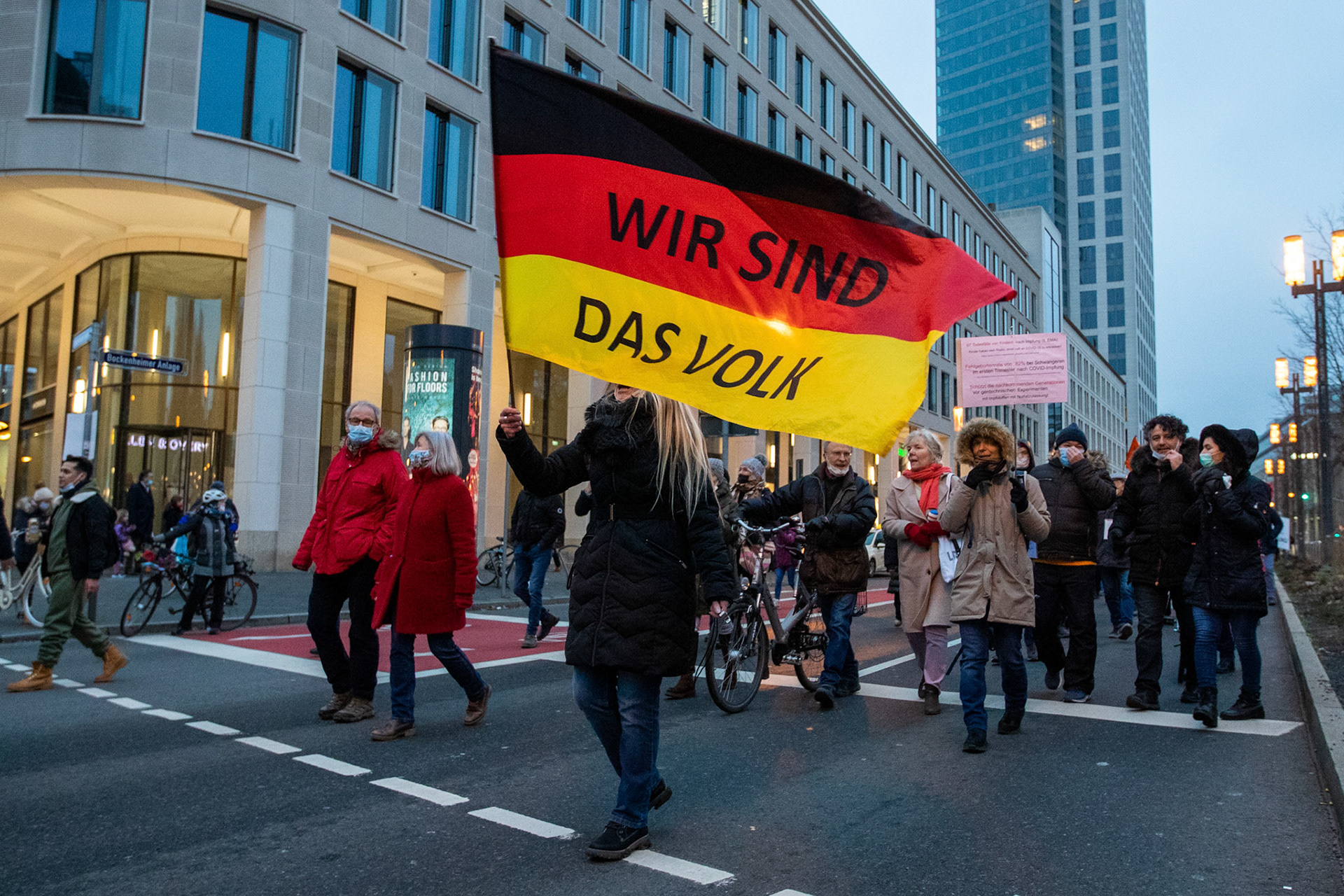 Supporters of the lateral thinking movement protest against the new requirements and measures against the spread of covid-19 infections, in Frankfurt am Main, Germany, 15 January 2022.  EPA/Constantin Zinn