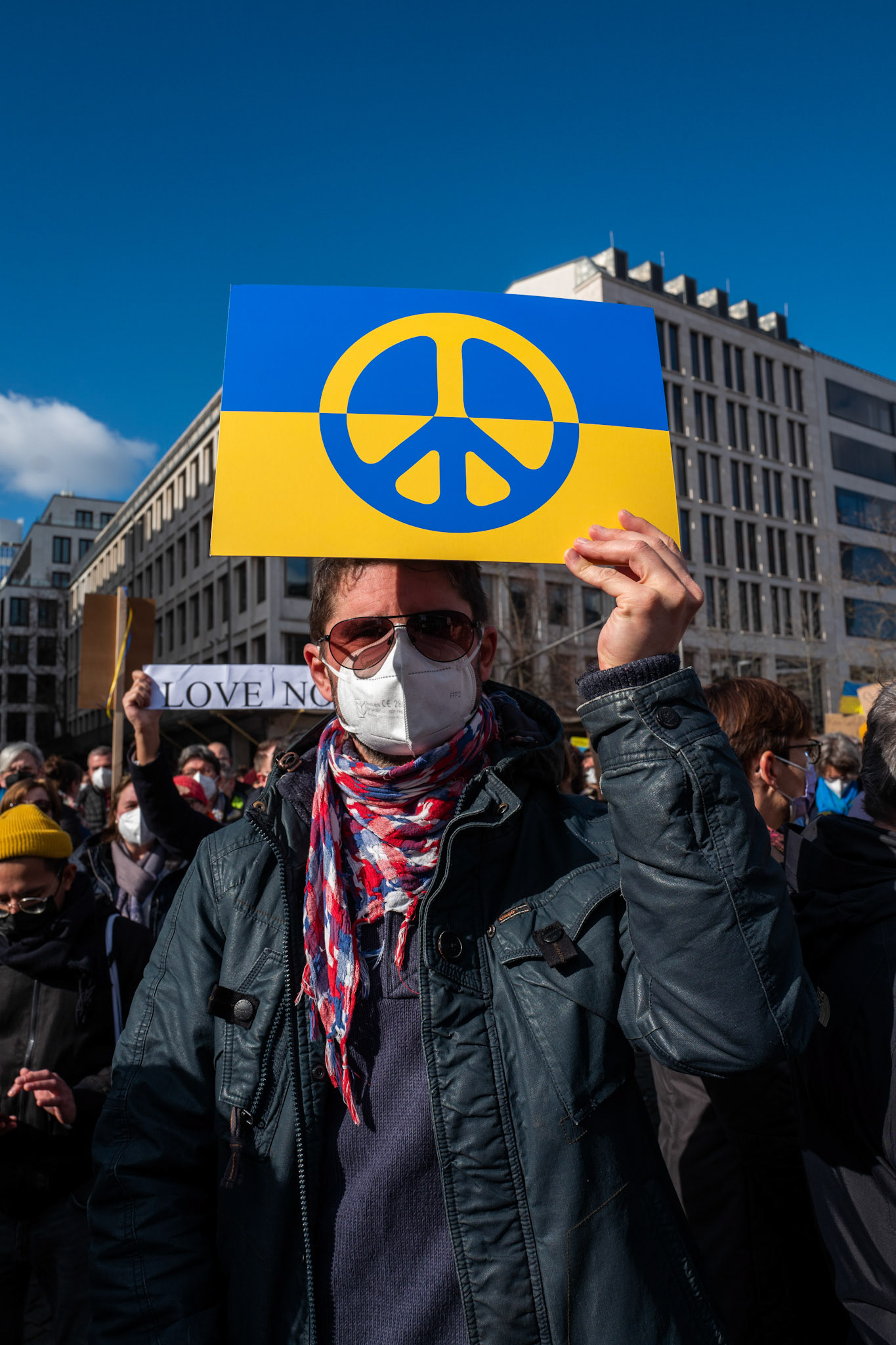 People take part in a demonstration against Russia's military operation in Ukraine, at Rathenau square in Frankfurt am Main, Germany, 26 February 2022. Russian troops launched a major military operation on Ukraine on 24 February, after weeks of intense diplomacy and the imposition of Western sanctions on Russia aimed at preventing an armed conflict in Ukraine.