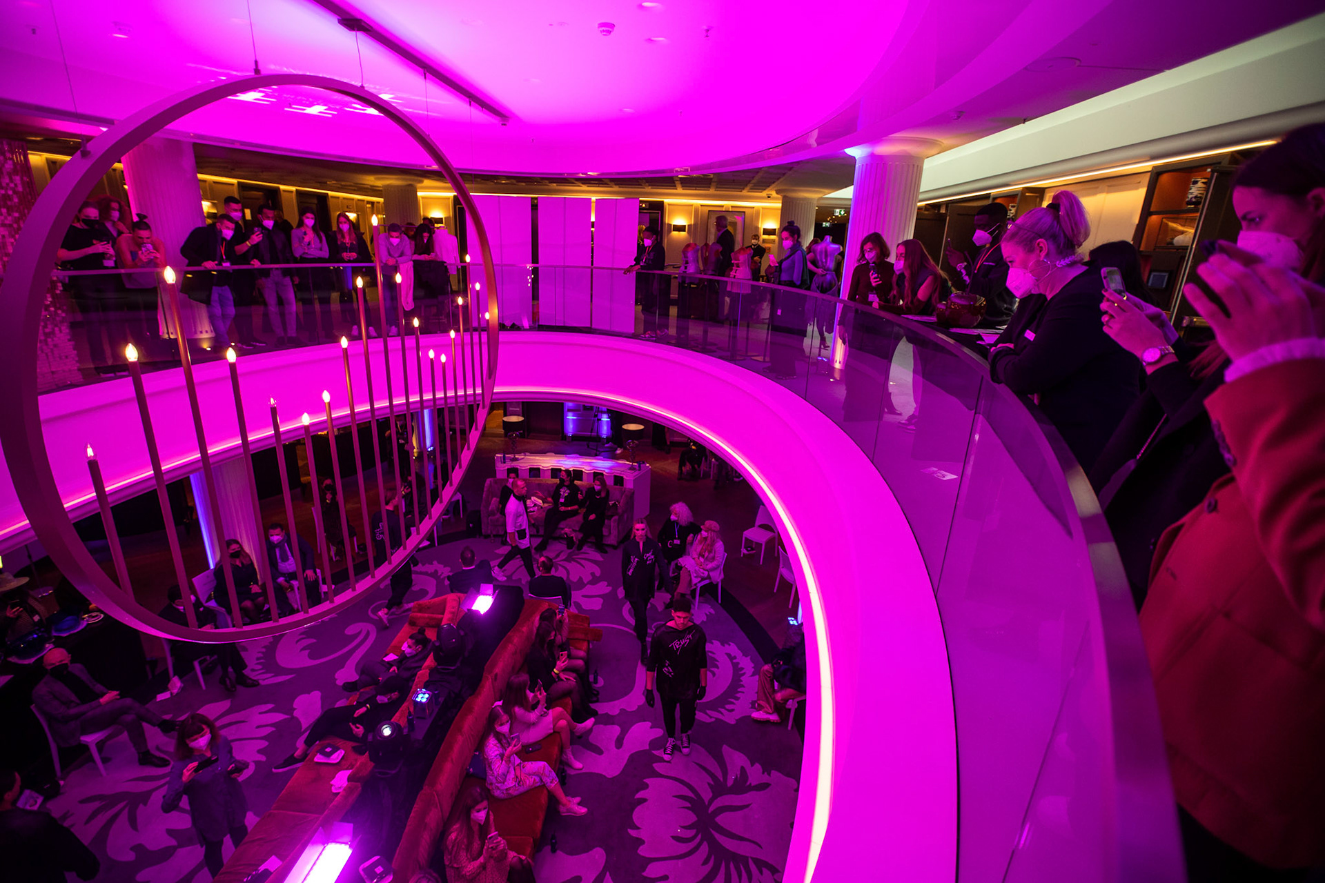 Models present creations by German designers Silvia Rutz, Alexandra Fuchs and Anastasia Liebe during the opening of the Frankfurt Fashion Week, in Frankfurt, Germany, 18 January 2022.