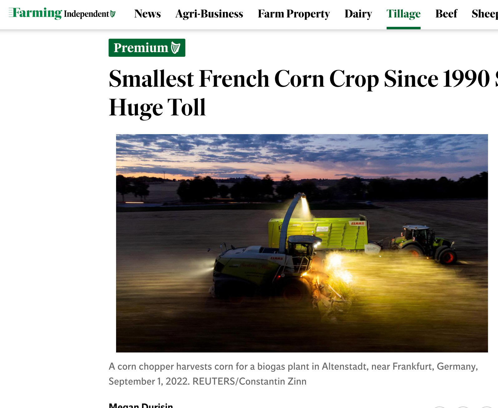 A corn chopper harvests corn for a biogas plant in Altenstadt, near Frankfurt, Germany, September 1, 2022. REUTERS/Constantin Zinn