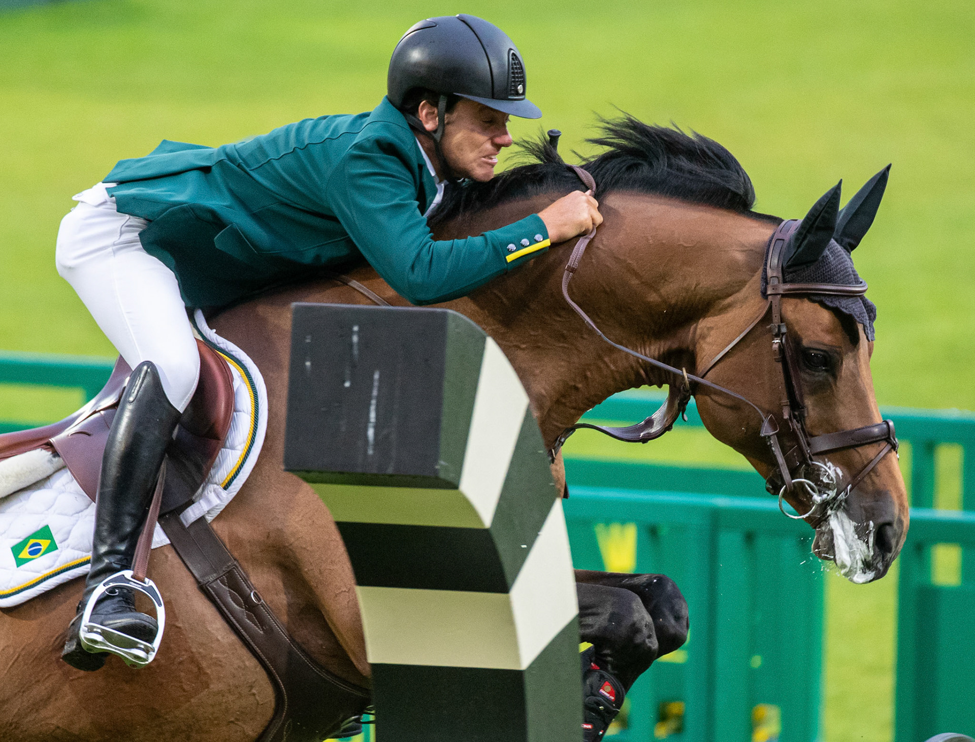 Pedro Veniss of Brazil on Boeckmanns Lord Spezi Junior competes in the Nations Cup at the CHIO World Equestrian Festival in Aachen, Germany, 30 June 2022.