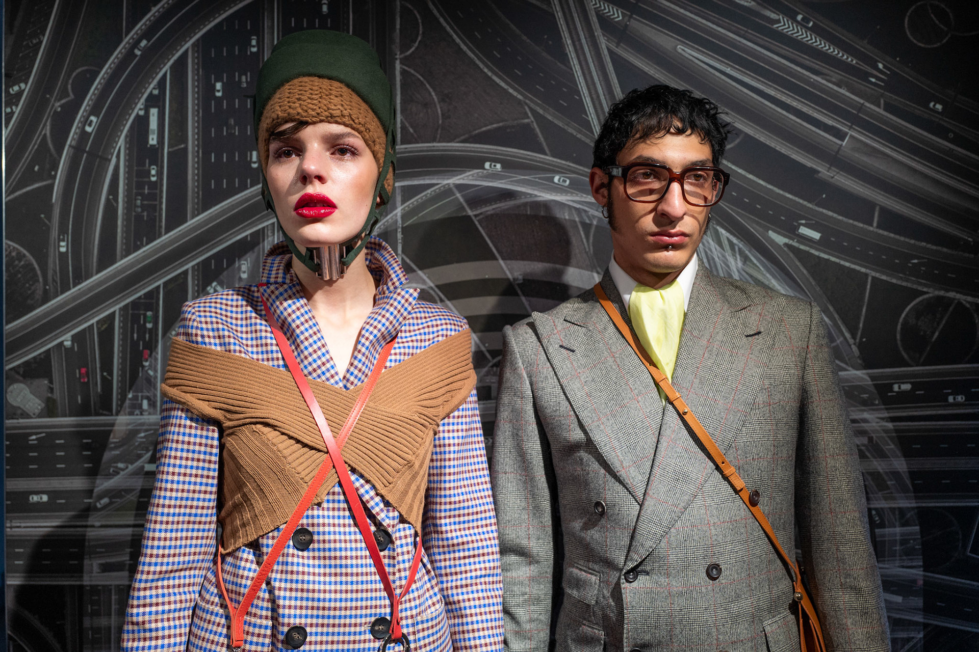 Models present an outfit curated  by NEONYT in an installation about sustainable fashion at the Frankfurt Fashion Week, in Frankfurt am Main, Germany, 18 January 2022. The Frankfurt Fashion Week runs from 17 to 21 January 2022.