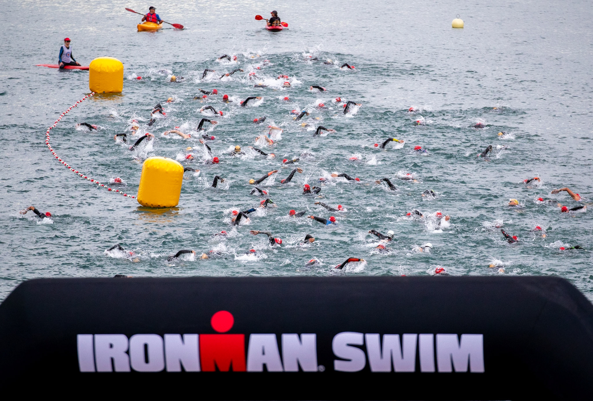 Athletes compete the Swimming Race of the Ironman European Championship 2022 at Forest Lake Langen near Frankfurt am Main, Germany, 26 June 2022. EPA-EFE/CONSTANTIN ZINN