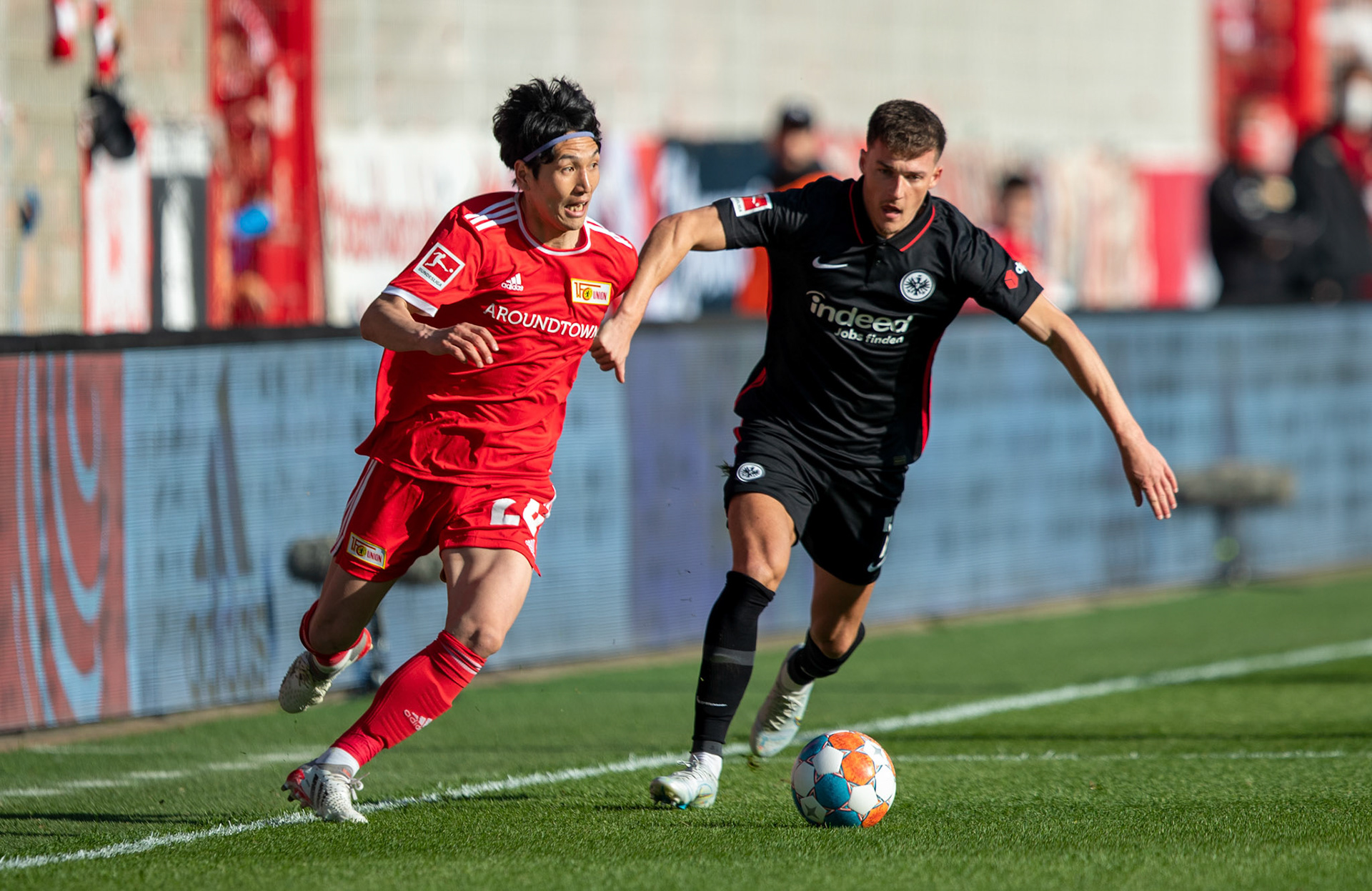 Union’s  Genki Haraguchi in action during the German Bundesliga soccer match between Union Berlin and Eintracht Frankfurt in Berlin, Germany, 17 April 2022.