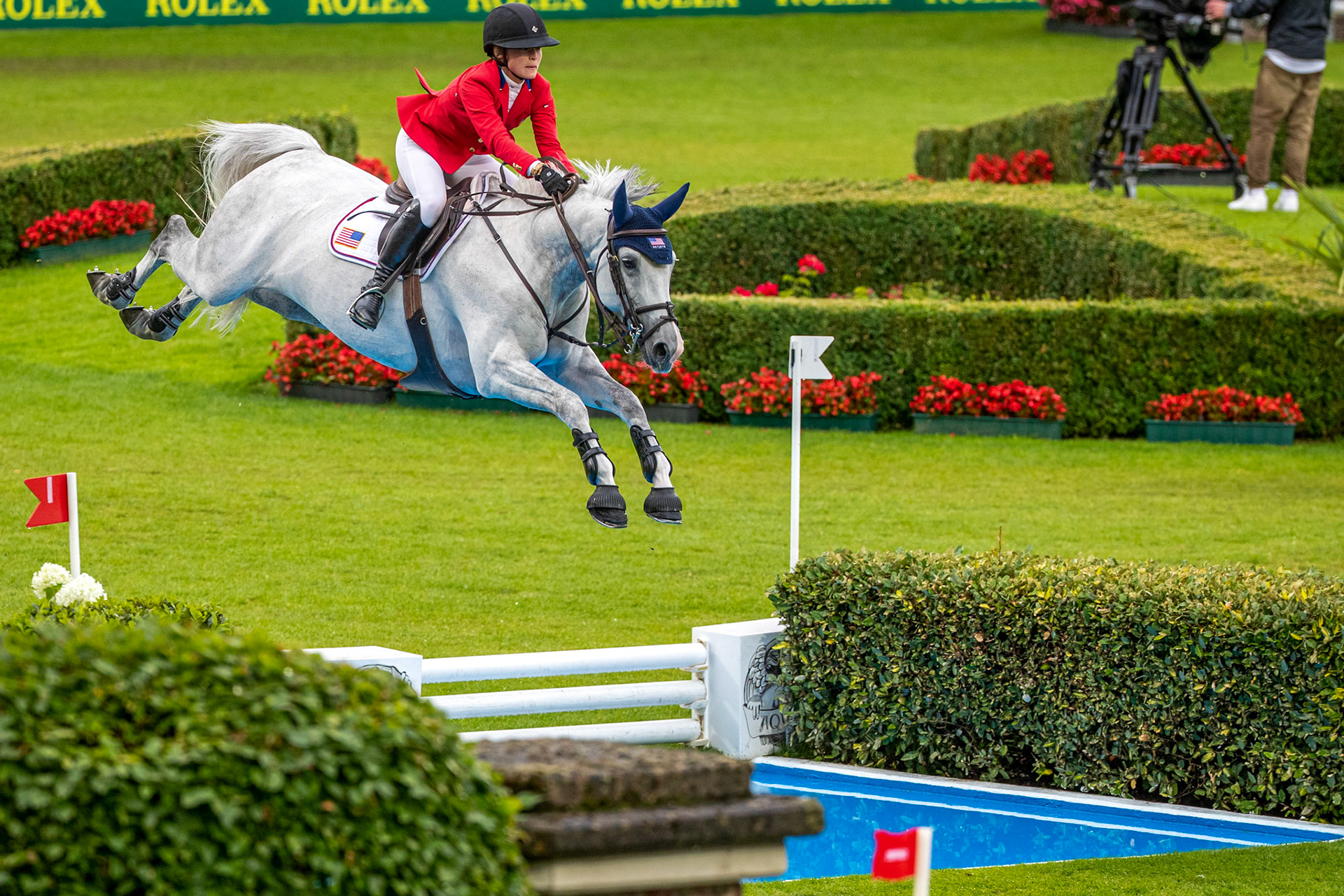 Chloe Reid of the United States on Souper Shuttle competes in the Nations Cup at the CHIO World Equestrian Festival in Aachen, Germany, 30 June 2022.