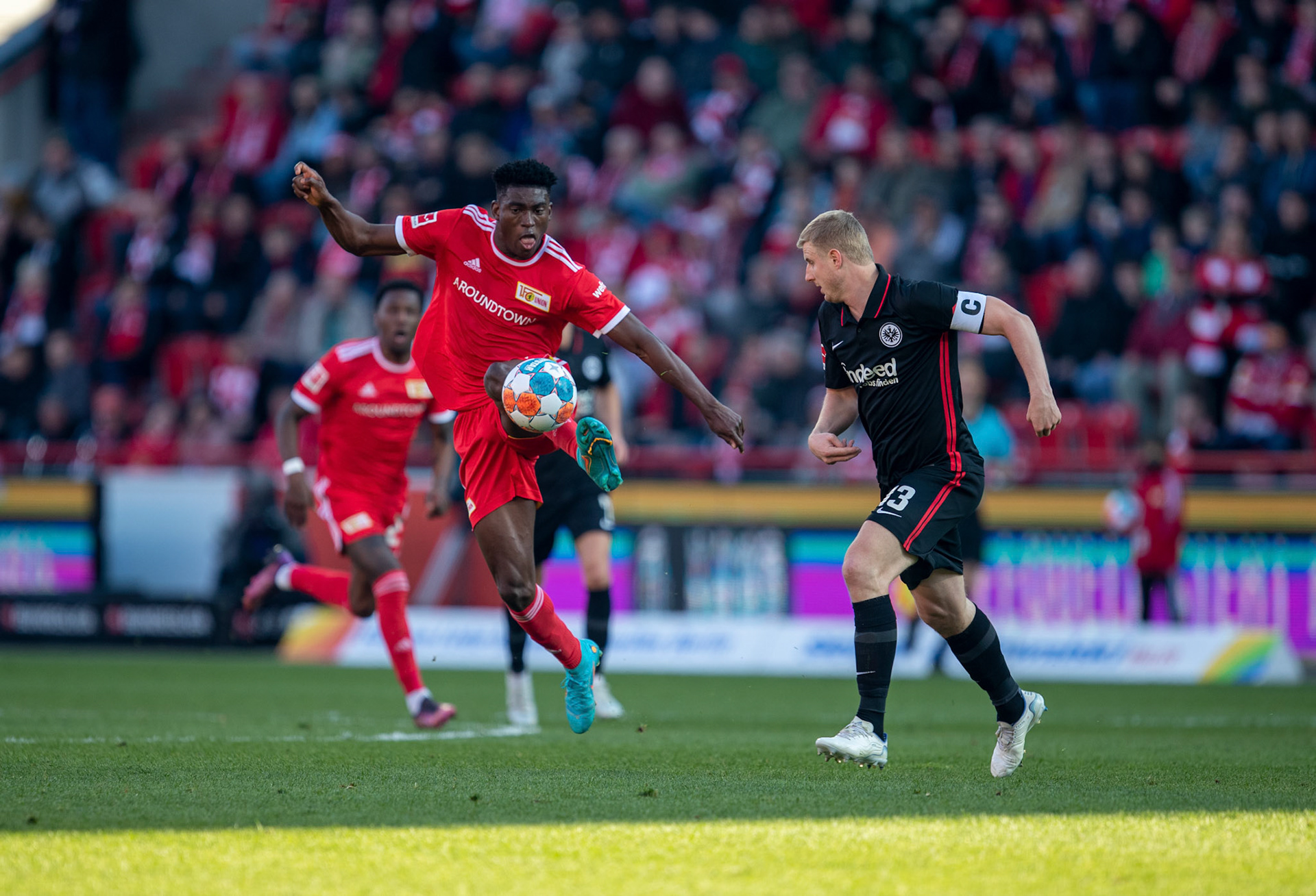 Union’s  Taiwo Awoniyi in action during the German Bundesliga soccer match between Union Berlin and Eintracht Frankfurt in Berlin, Germany, 17 April 2022.
