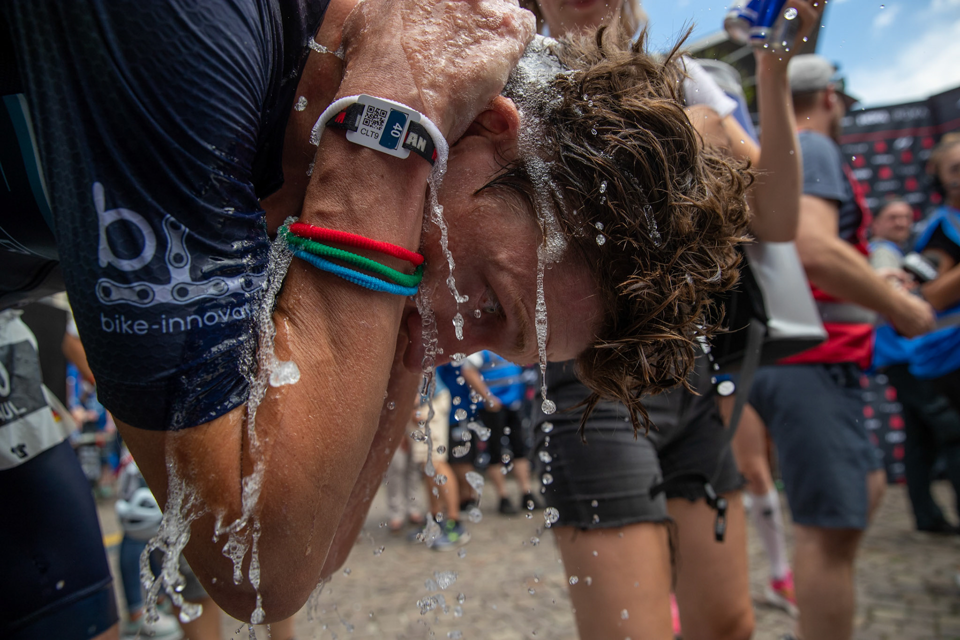 Fourth placed Paul Schuster of Germany reacts during the Ironman European Championship 2021​ in Frankfurt am Main, Germany, 26 June 2022.