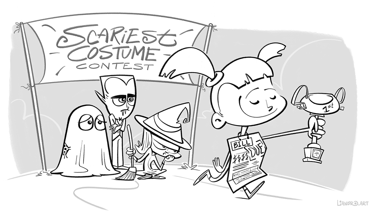 "Concurso da fantasia mais assustadora" / "Boleto: vencido"