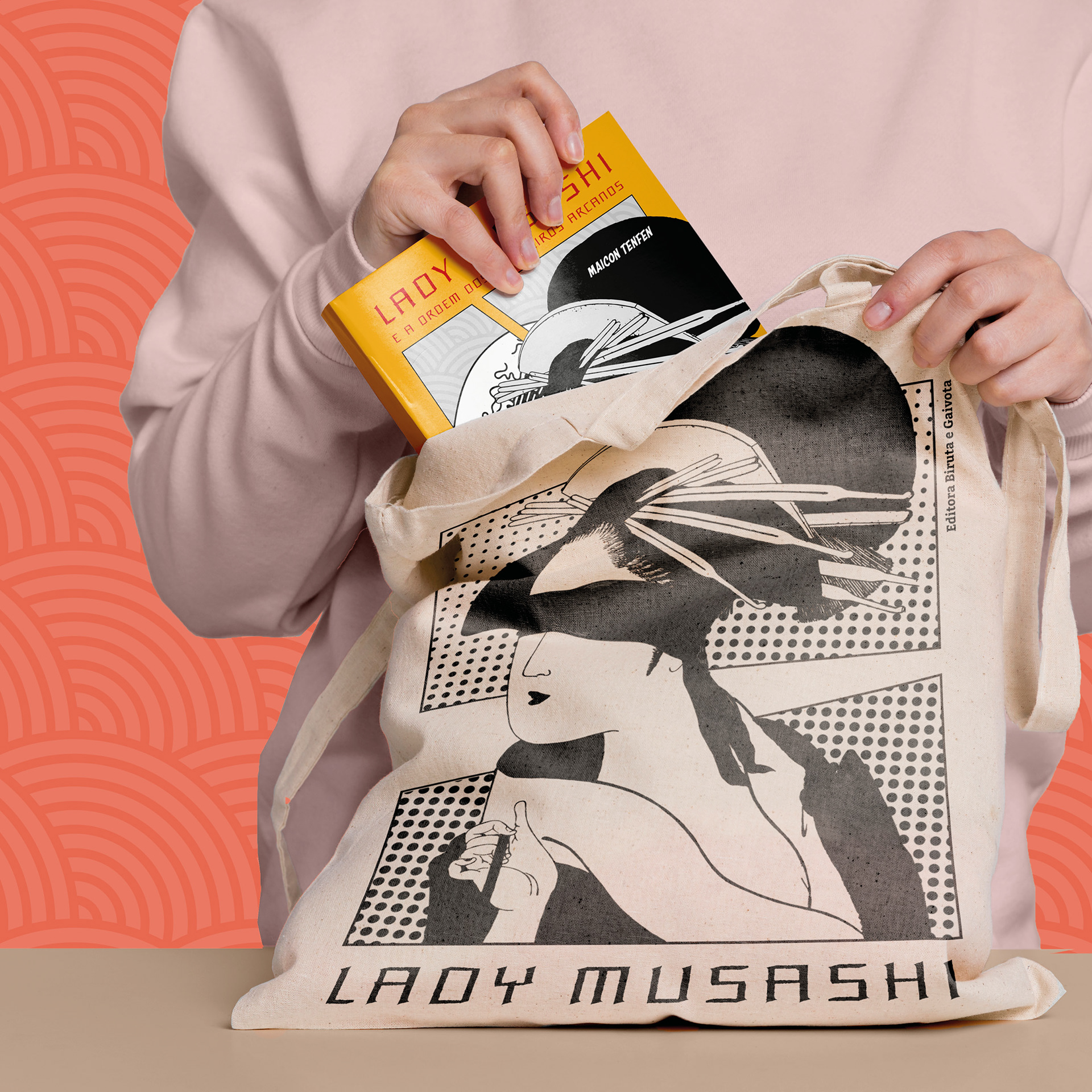 Projeto gráfico e desdobramentos para site, Catarse e redes sociais para o livro "Lady Musashi", Editora Biruta