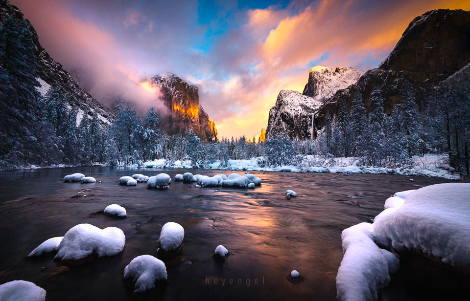 Gates of the Valley, last light on El Capitan during a clearing storm