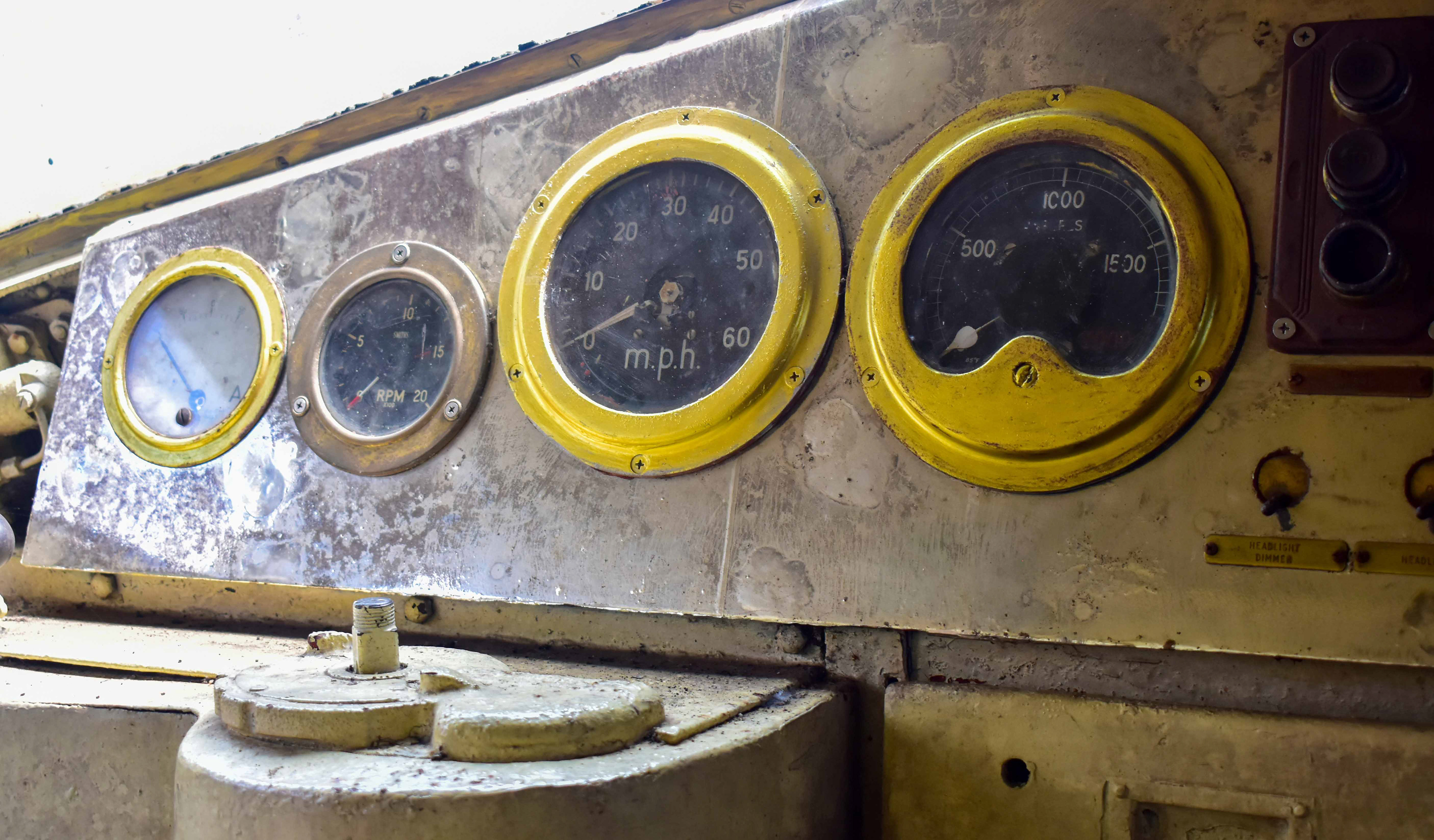 Old train cab instruments