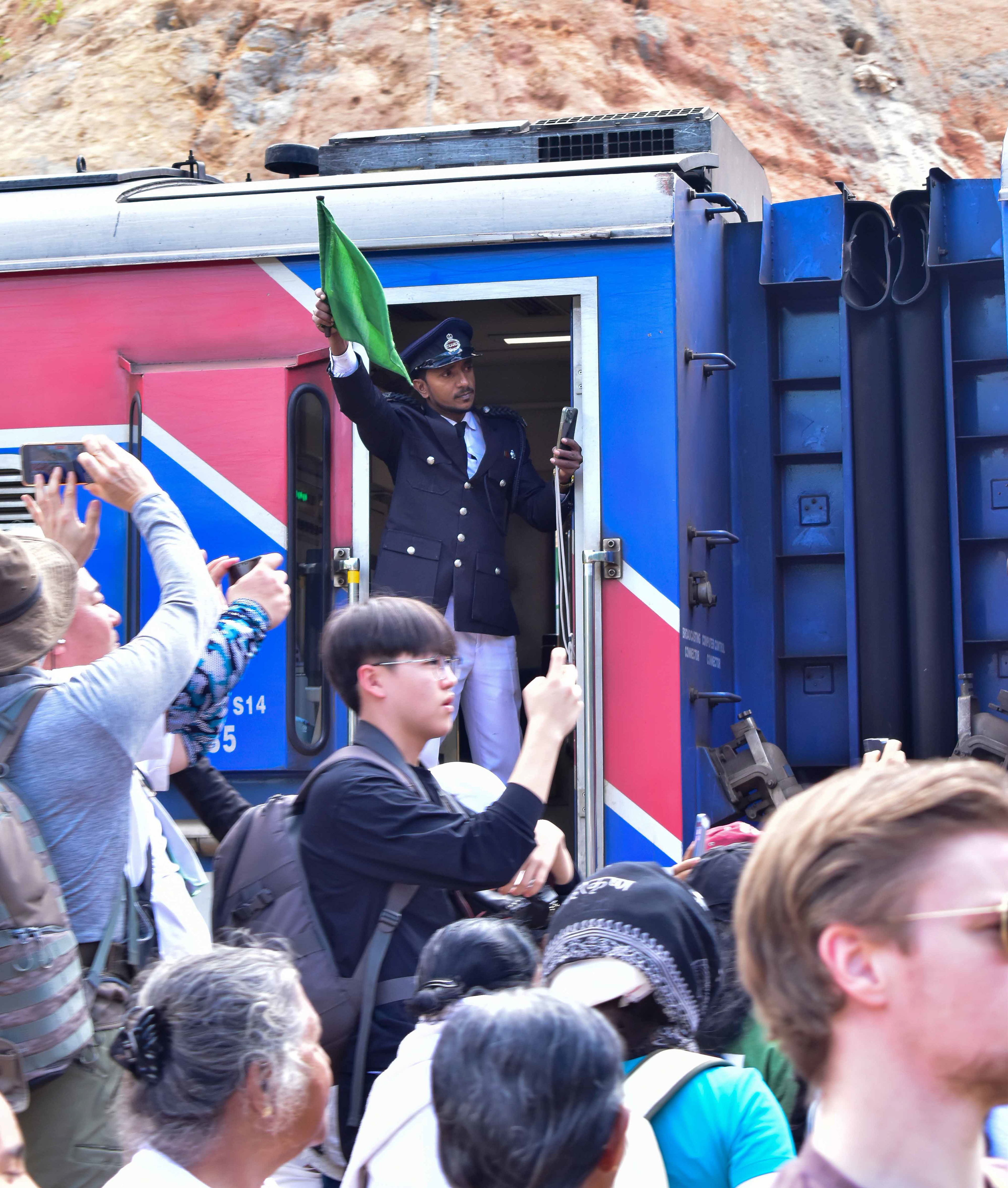 Guard trying to get the train moving again!