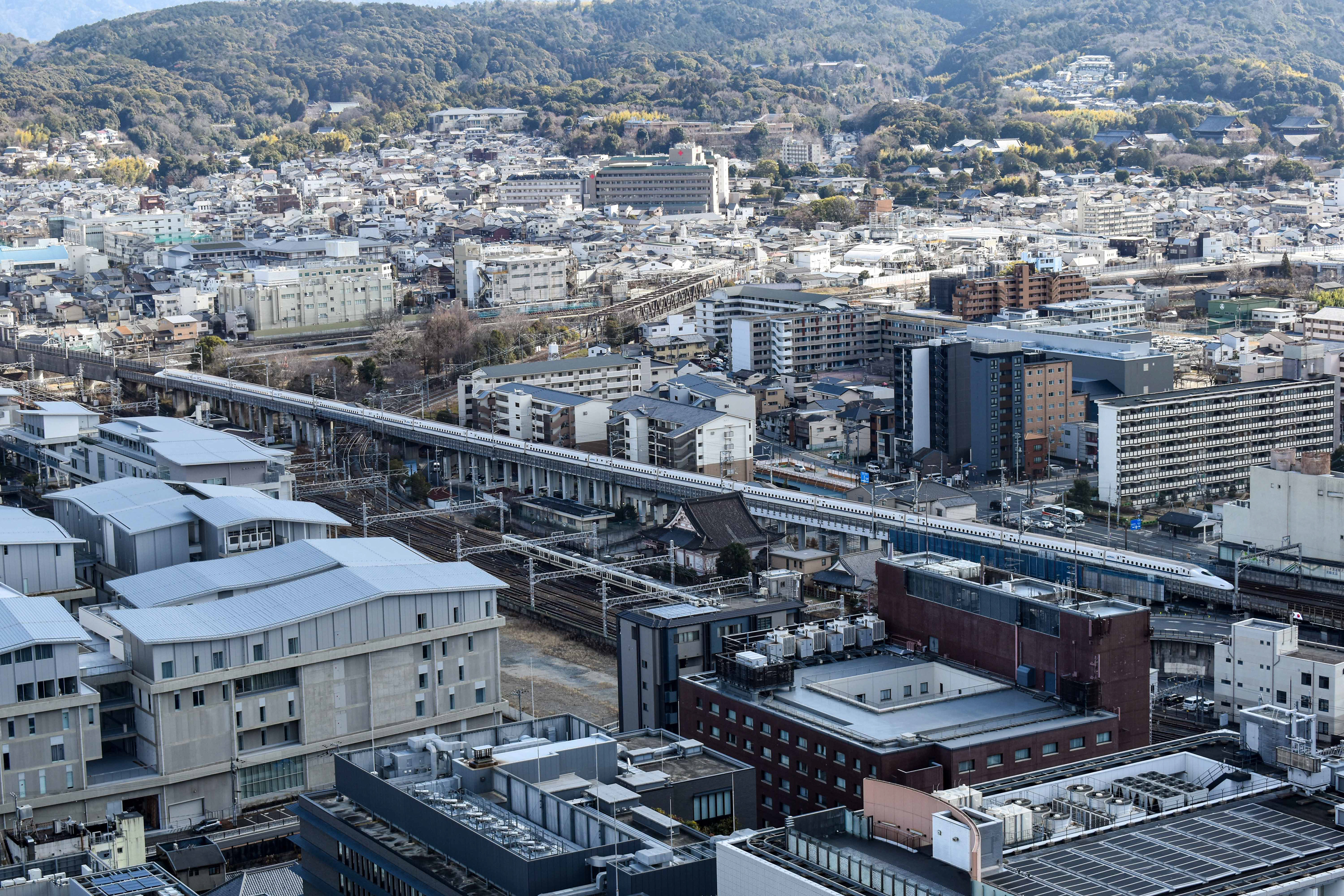 The Shinkansen arriving at Kyoto Station