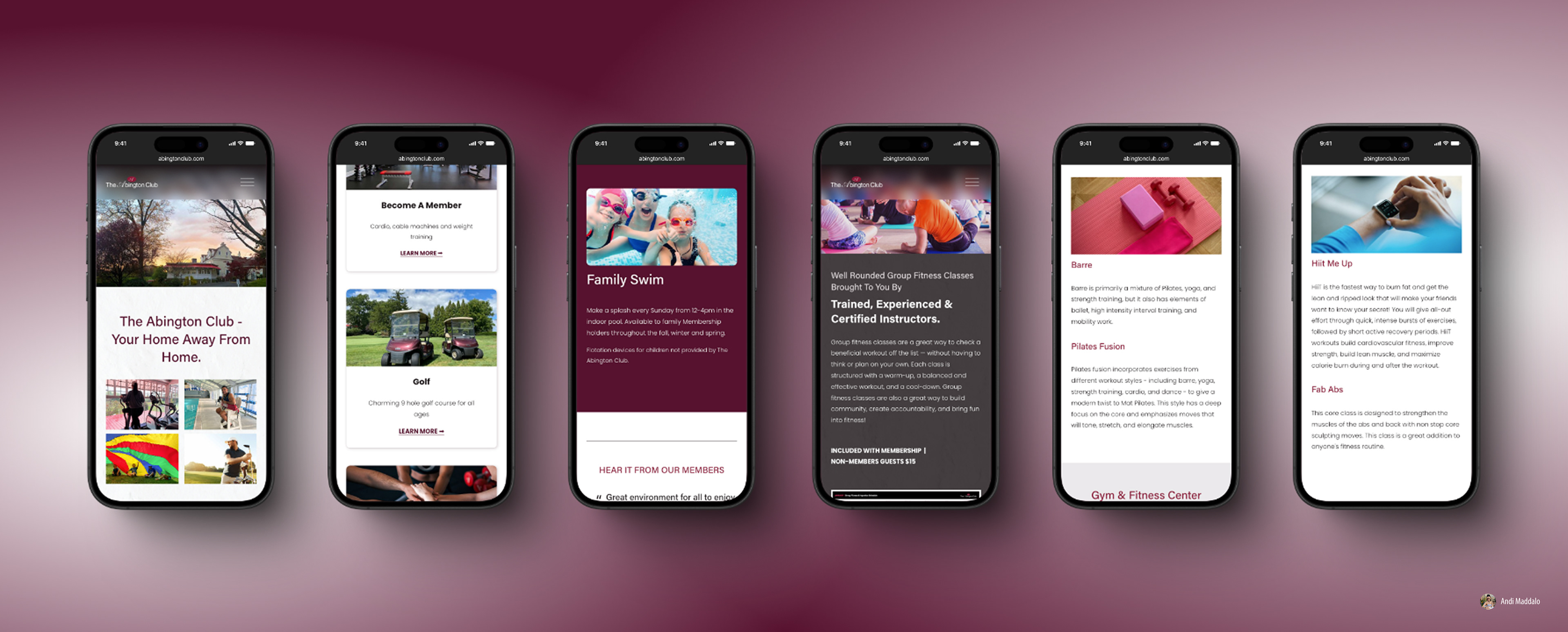 Web design mockup example mobile landing pages for various pages of a website