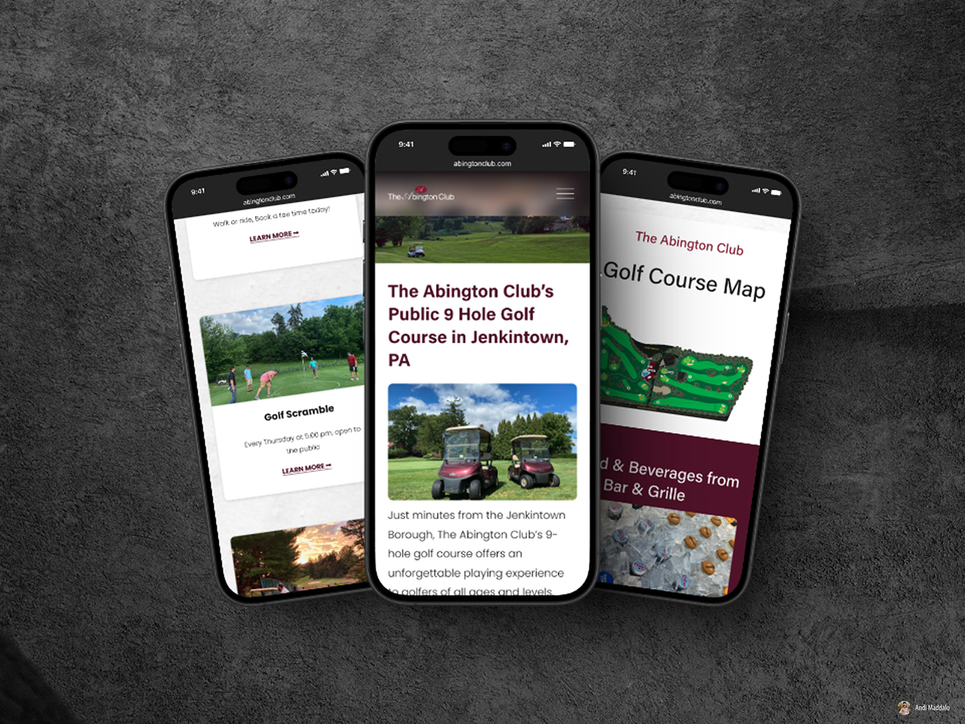 Web design mockup example mobile landing pages for golf