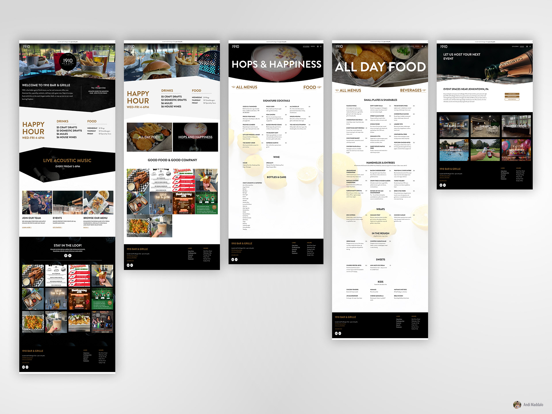 Web design mockup example desktop landing pages for restaurant