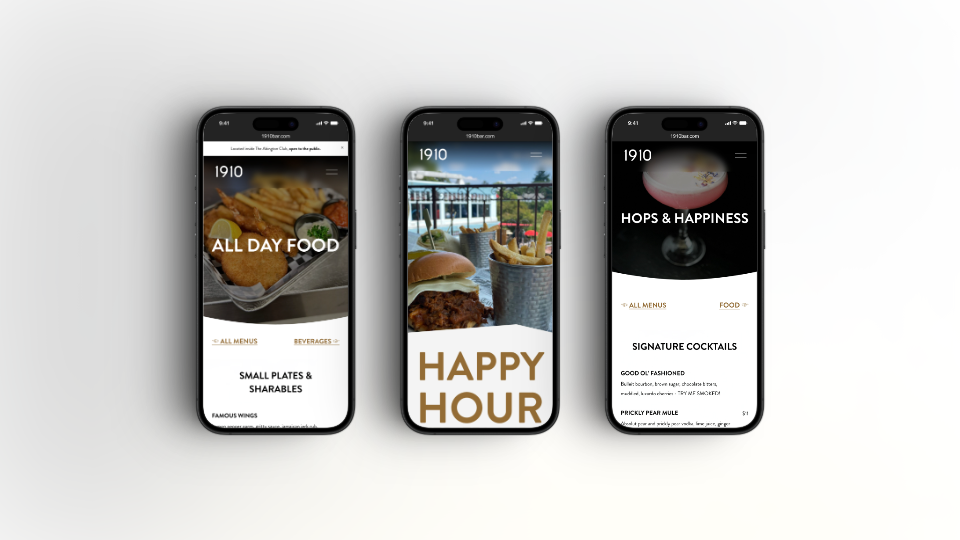 Web design mockup example mobile landing pages for menus for restaurant