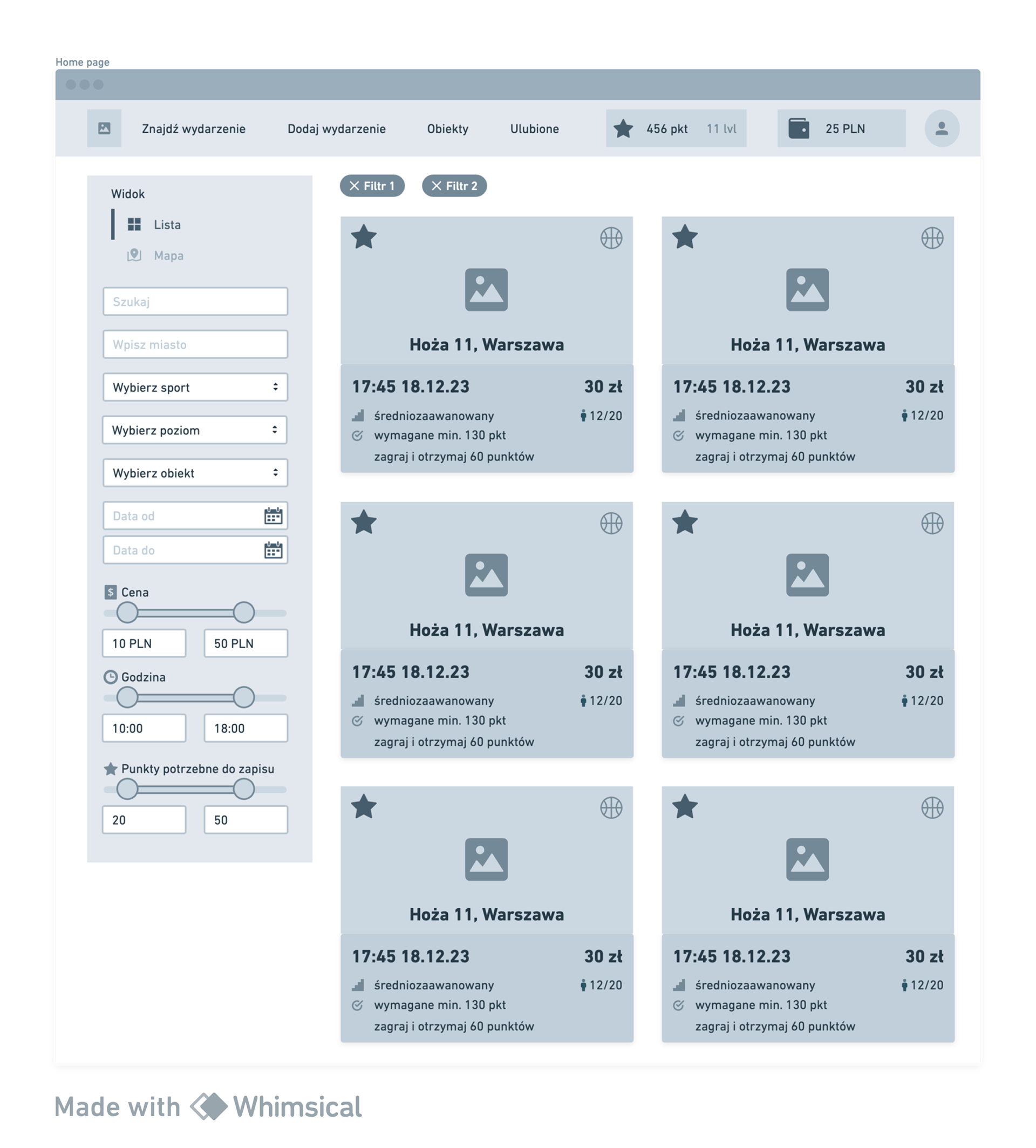 Step 1. Entering the home page, where a list of events that you can join and filtering immediately appears