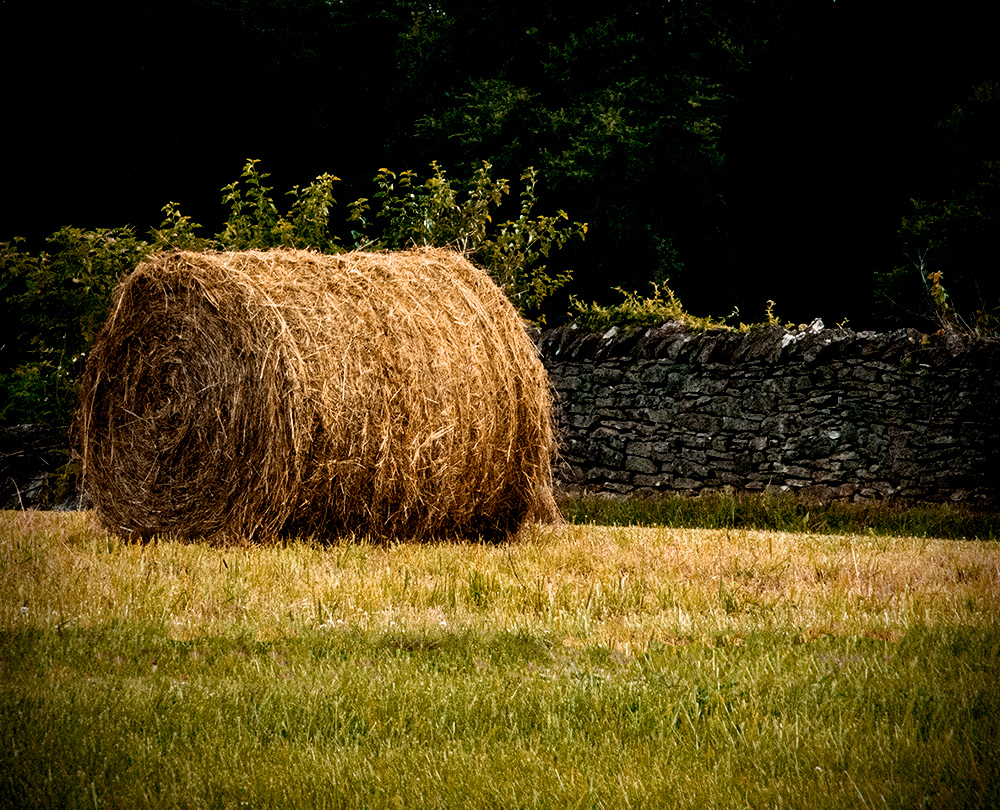 Hay Bale and Stone Wall