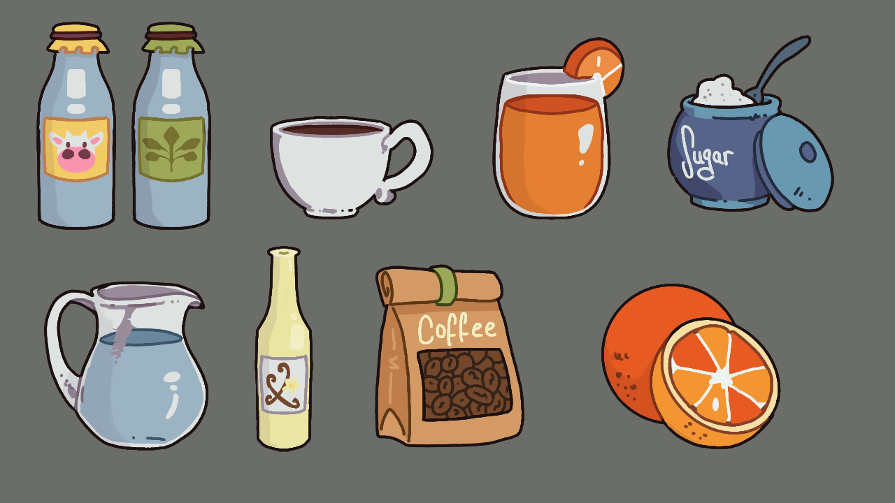 Café assets - recipes and ingredients
