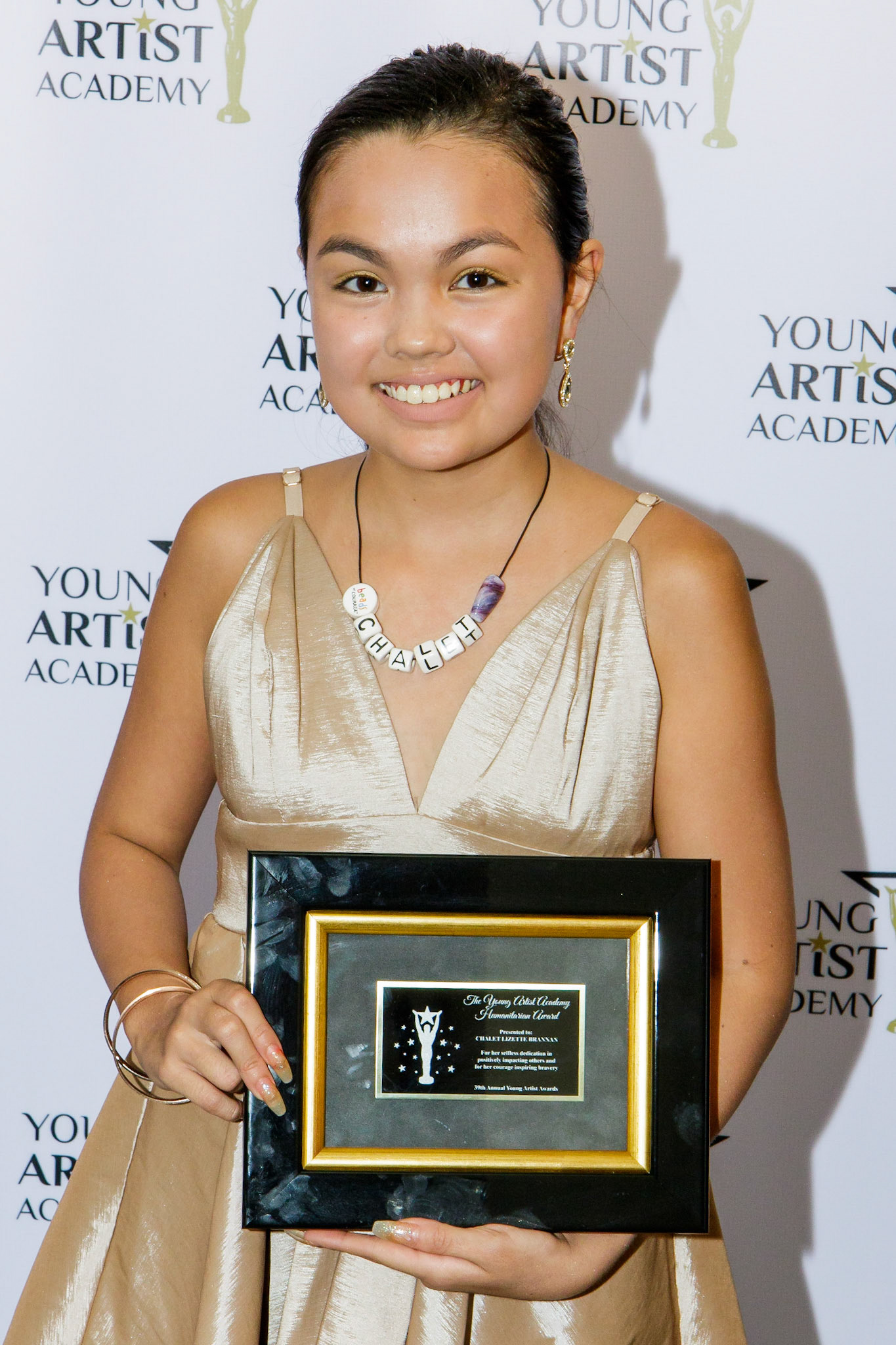 CHALET LIZETTE BRANNAN received a Humanitarian Award at the 39th Young Artists Academy Awards in Los Angeles, California on July 14, 2018