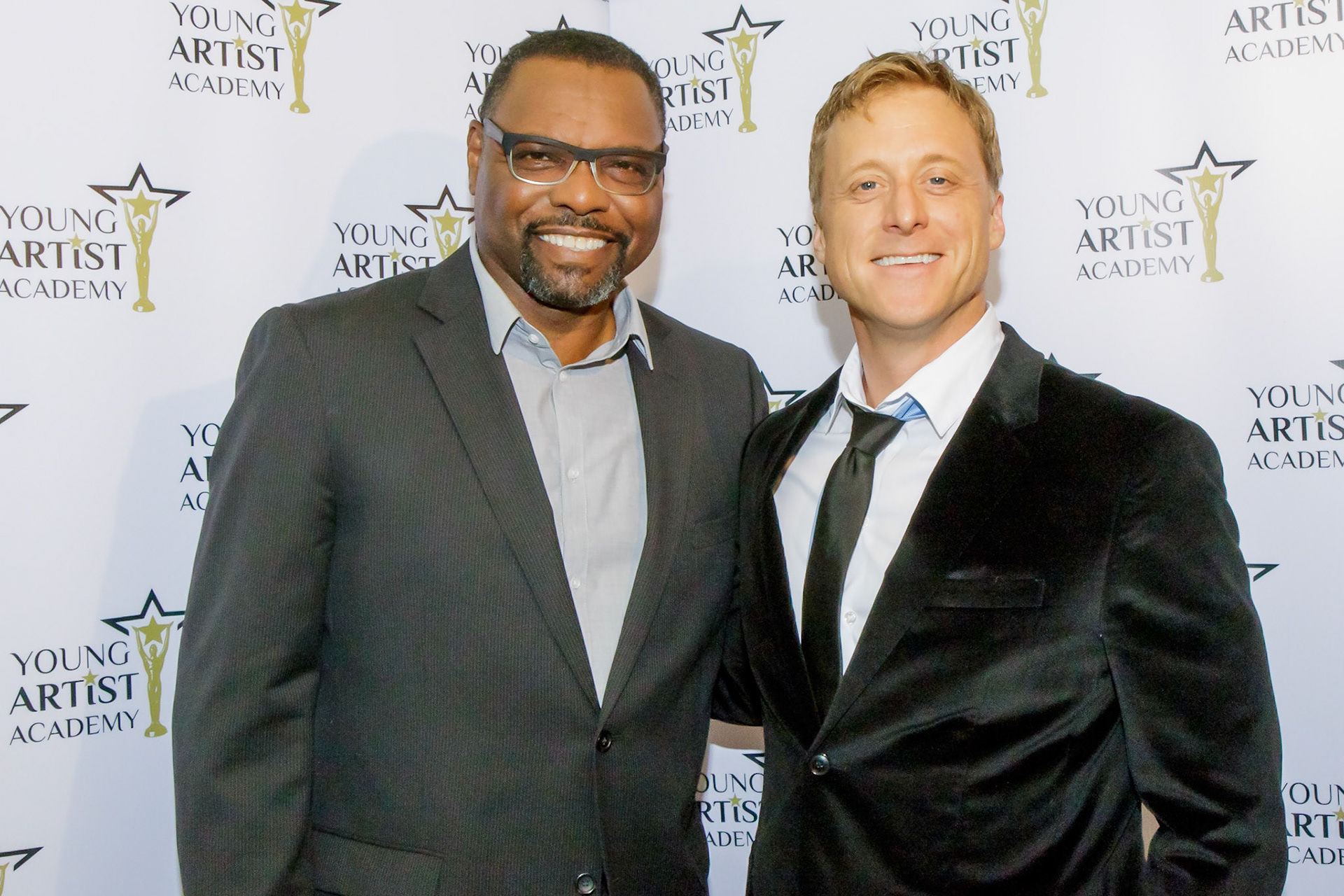 PETRI HAWKINS BYRD (L) and ALAN TUDYK (R) backstage before at the Young Artists Academy  Awards on July 14, 2018 in Los Angeles, California