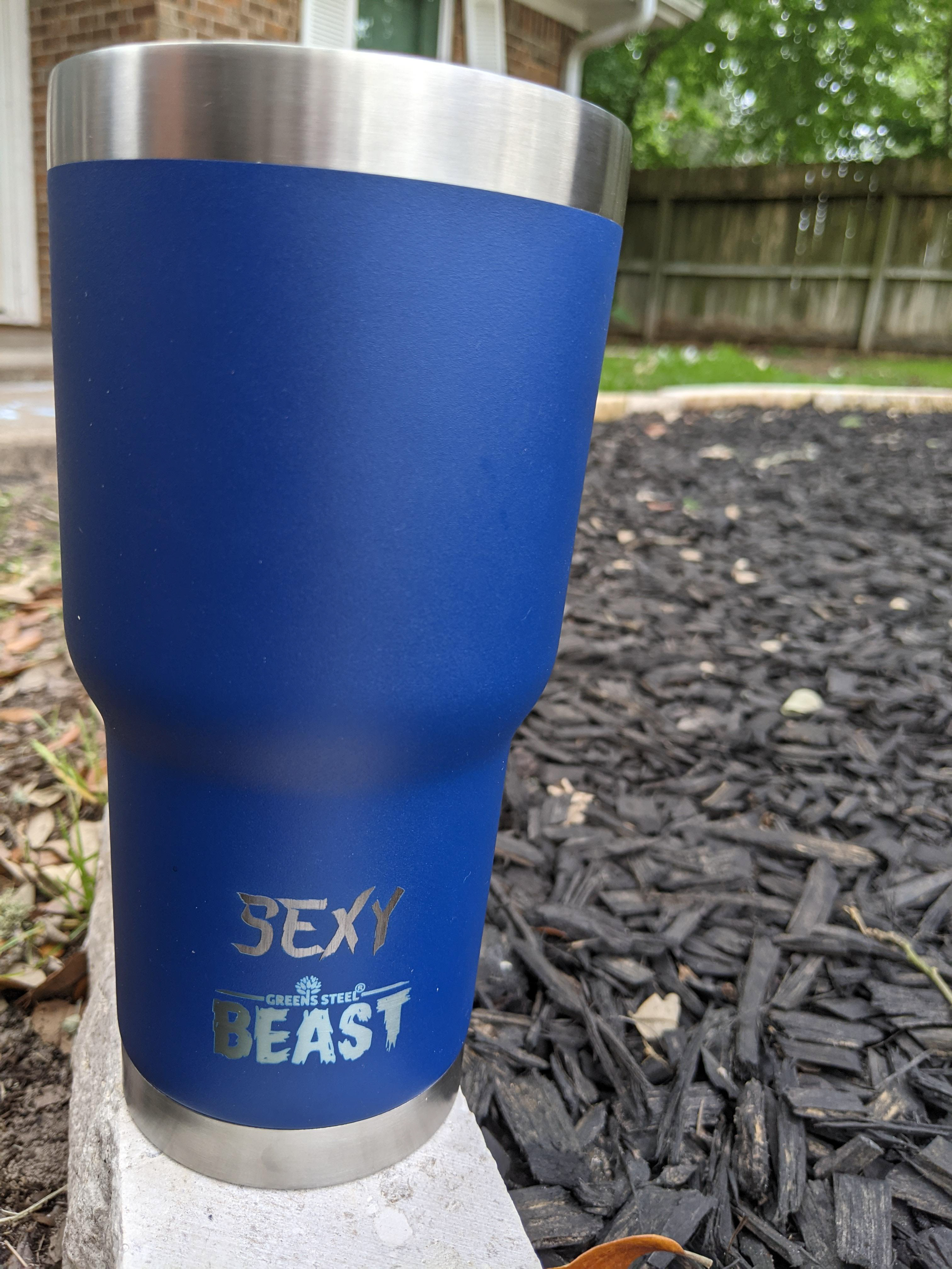 Sexy Beast engraved on a tumbler