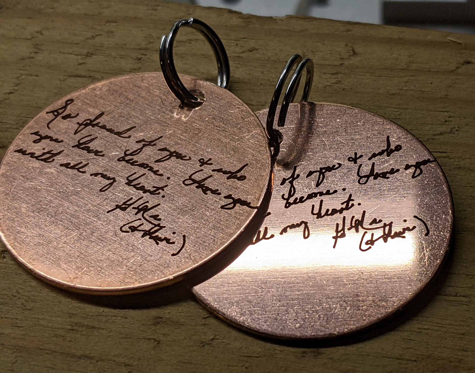 Hand Written note, digitally converted and engraved in honor of the writer