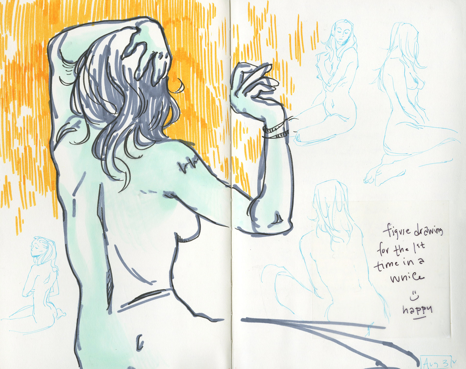 8/3/2024 figure study in marker and ball point pen