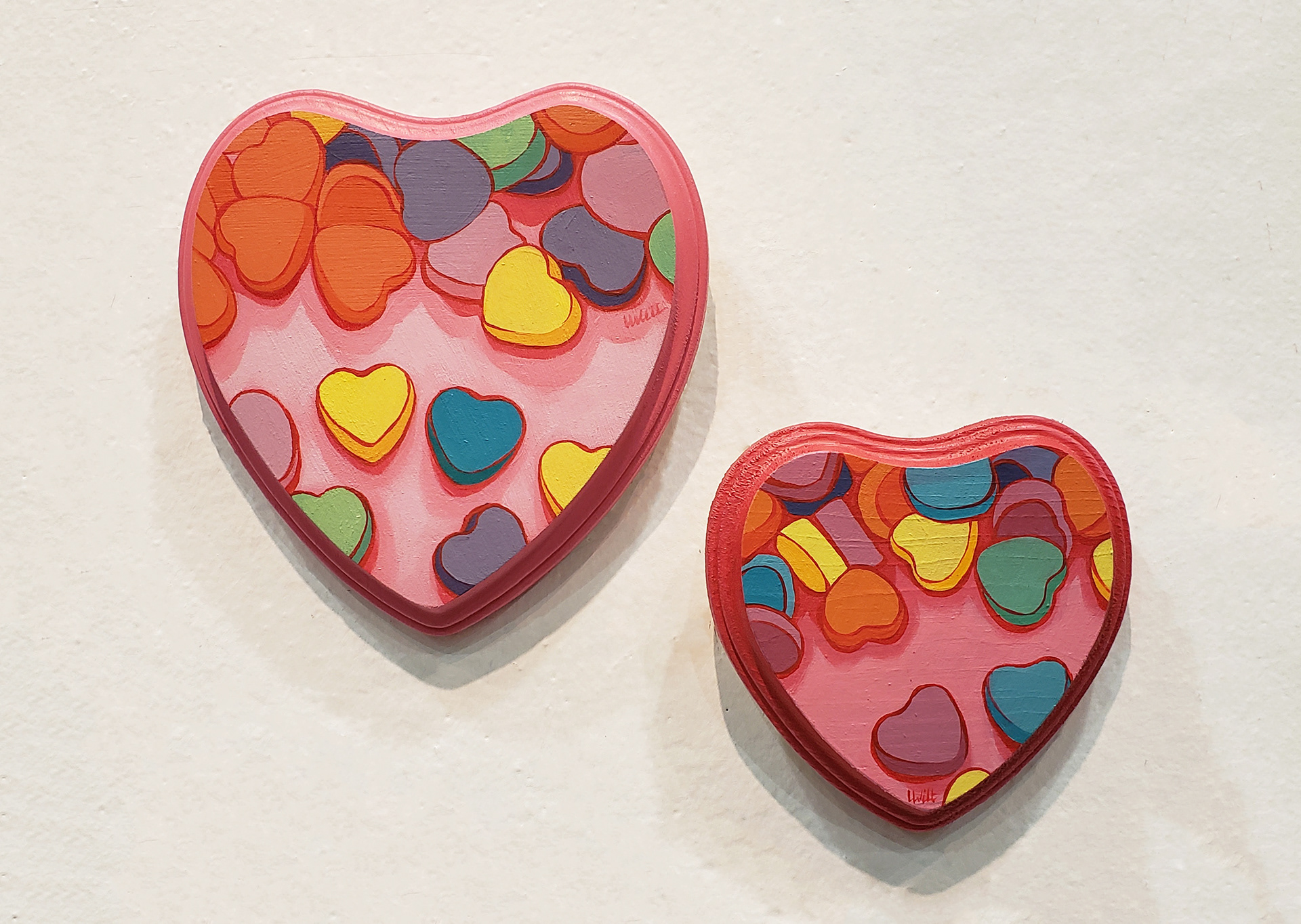 "Candy Heart Mini-Paintings" Acrylic on wood plaque
