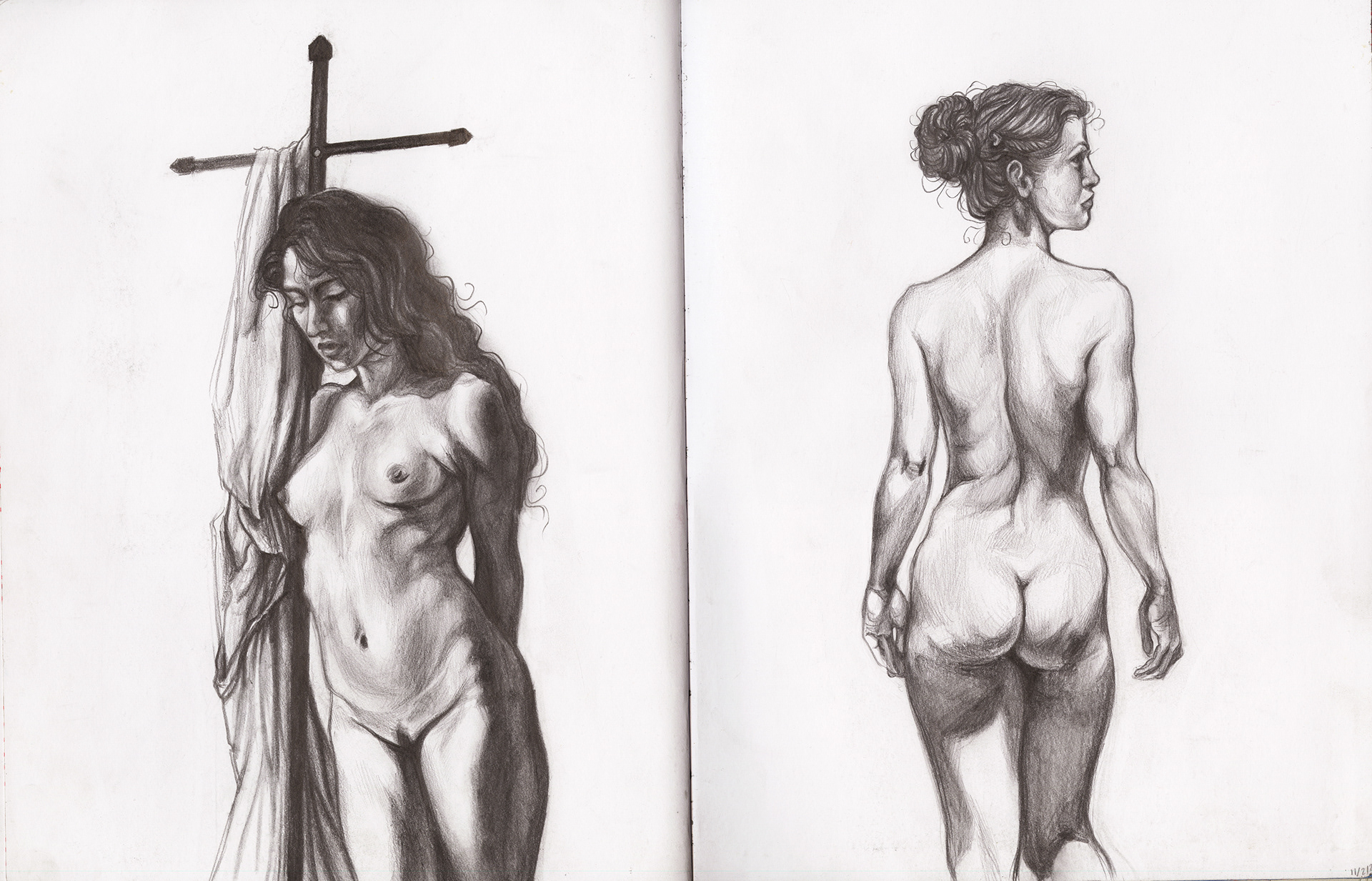 11/1-2/2020 Studies of Roberto Ferri paintings for Drawing 1 using graphite pencils.
