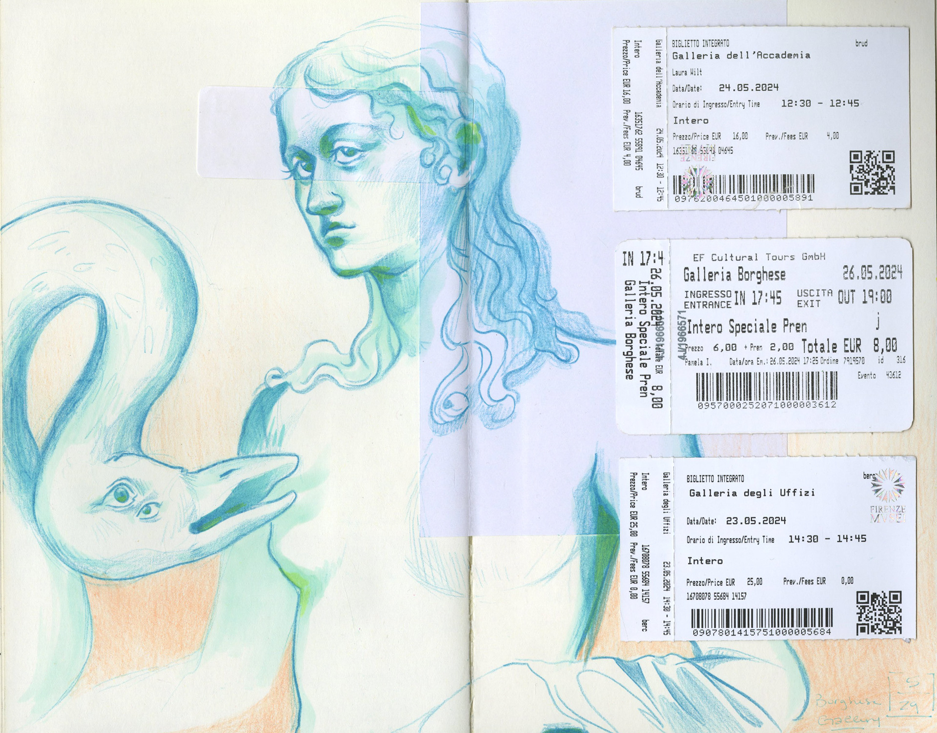 5/29/2024 colored pencil and Copic markers from Borghese Gallery